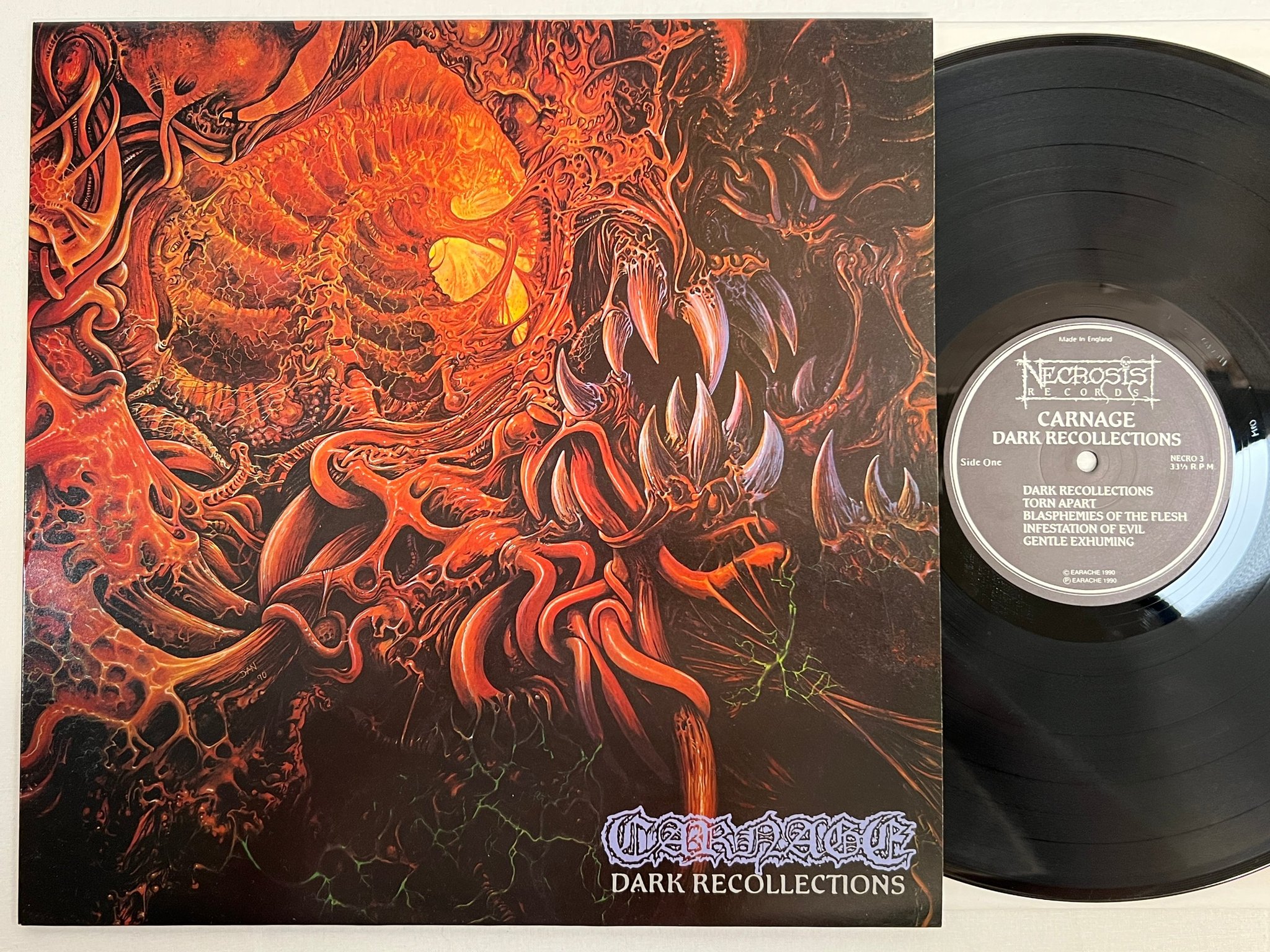 Omslagsbild för skivan CARNAGE dark recollections LP -90 UK NECROSIS NECRO 3 ** RARE DEATH METAL **