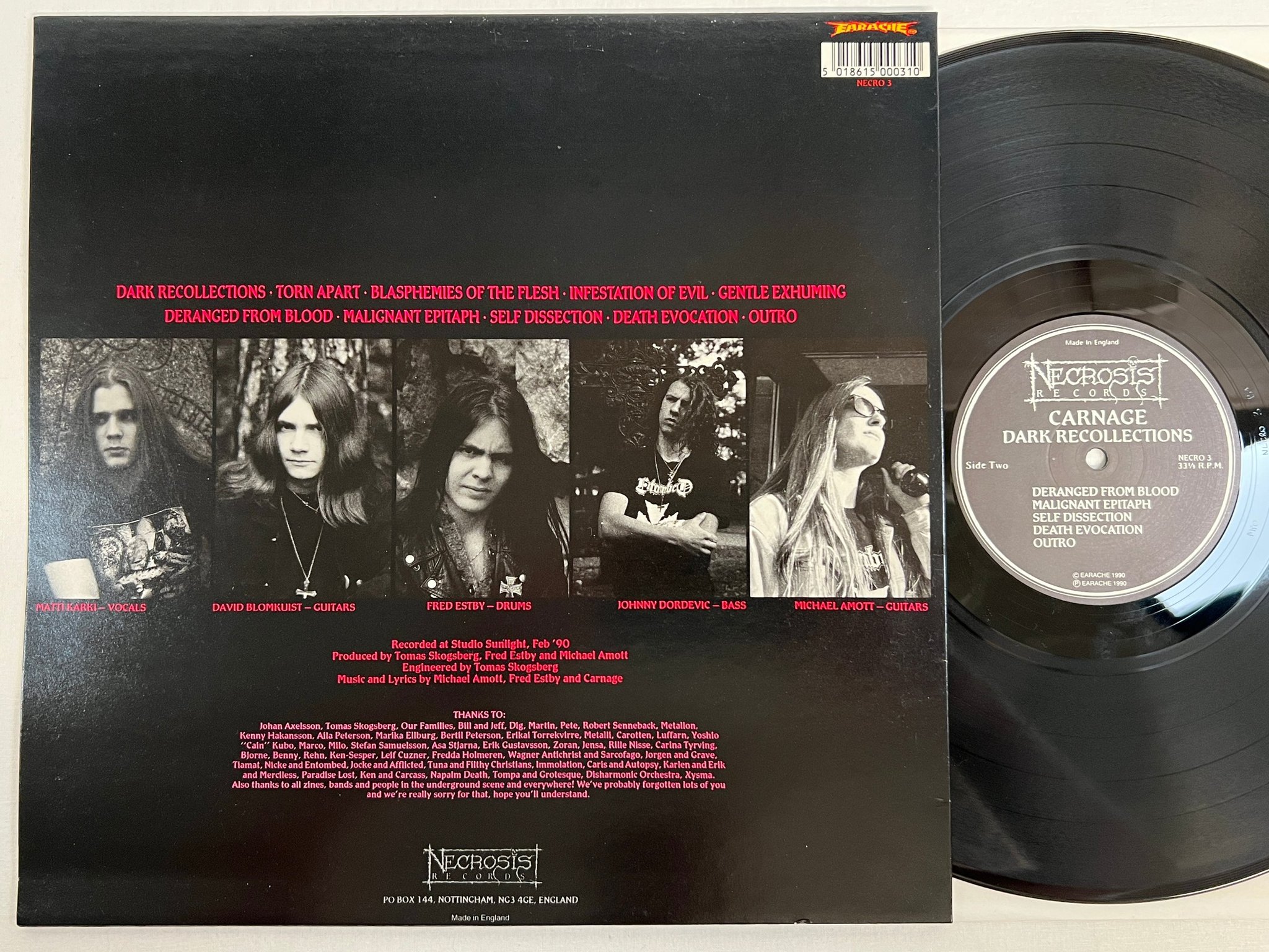 Omslagsbild för skivan CARNAGE dark recollections LP -90 UK NECROSIS NECRO 3 ** RARE DEATH METAL **