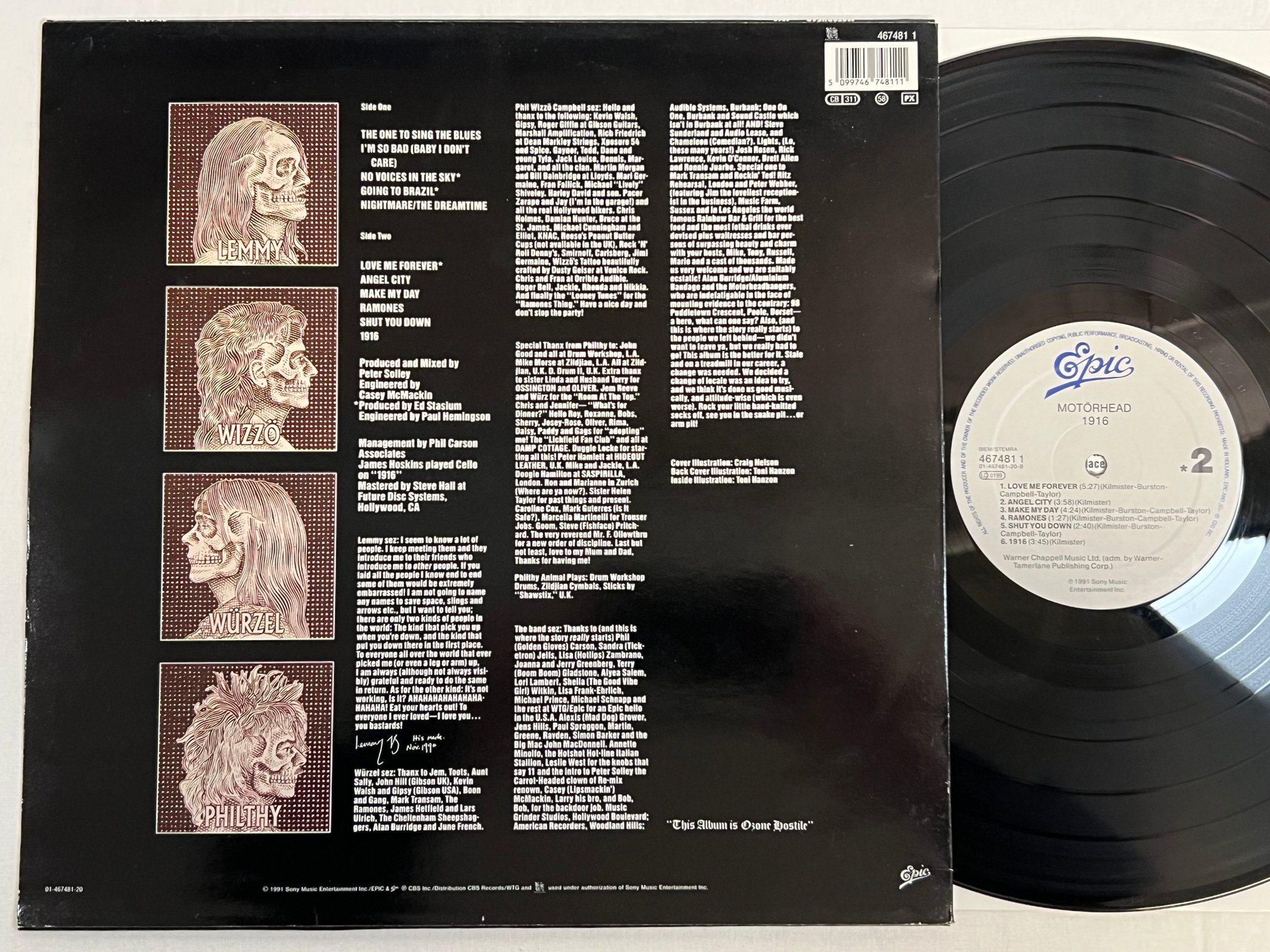 Omslagsbild för skivan MOTÖRHEAD 1916 LP -91 Hol EPIC 4674811 