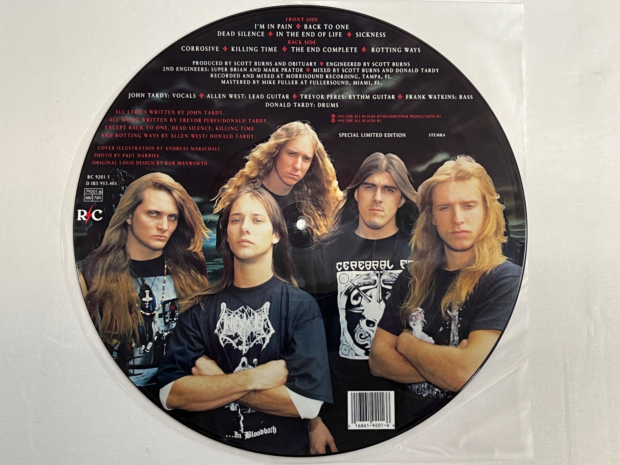 Omslagsbild för skivan OBITUARY The End Complete PICTURE DISC -92 ROADRUNNER RC 9201-5 death metal
