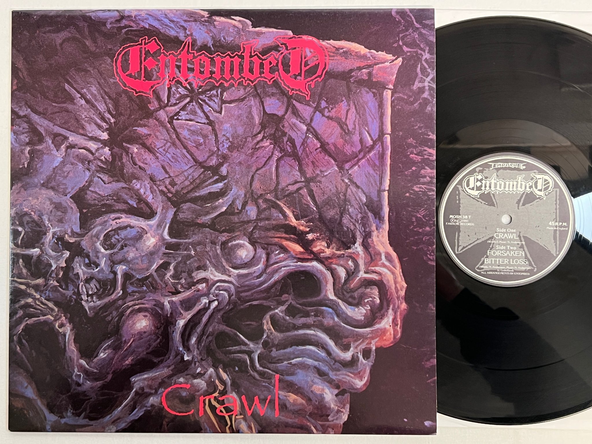 Omslagsbild för skivan ENTOMBED Crawl 12"ep -91 UK EARACHE MOSH 38 T
