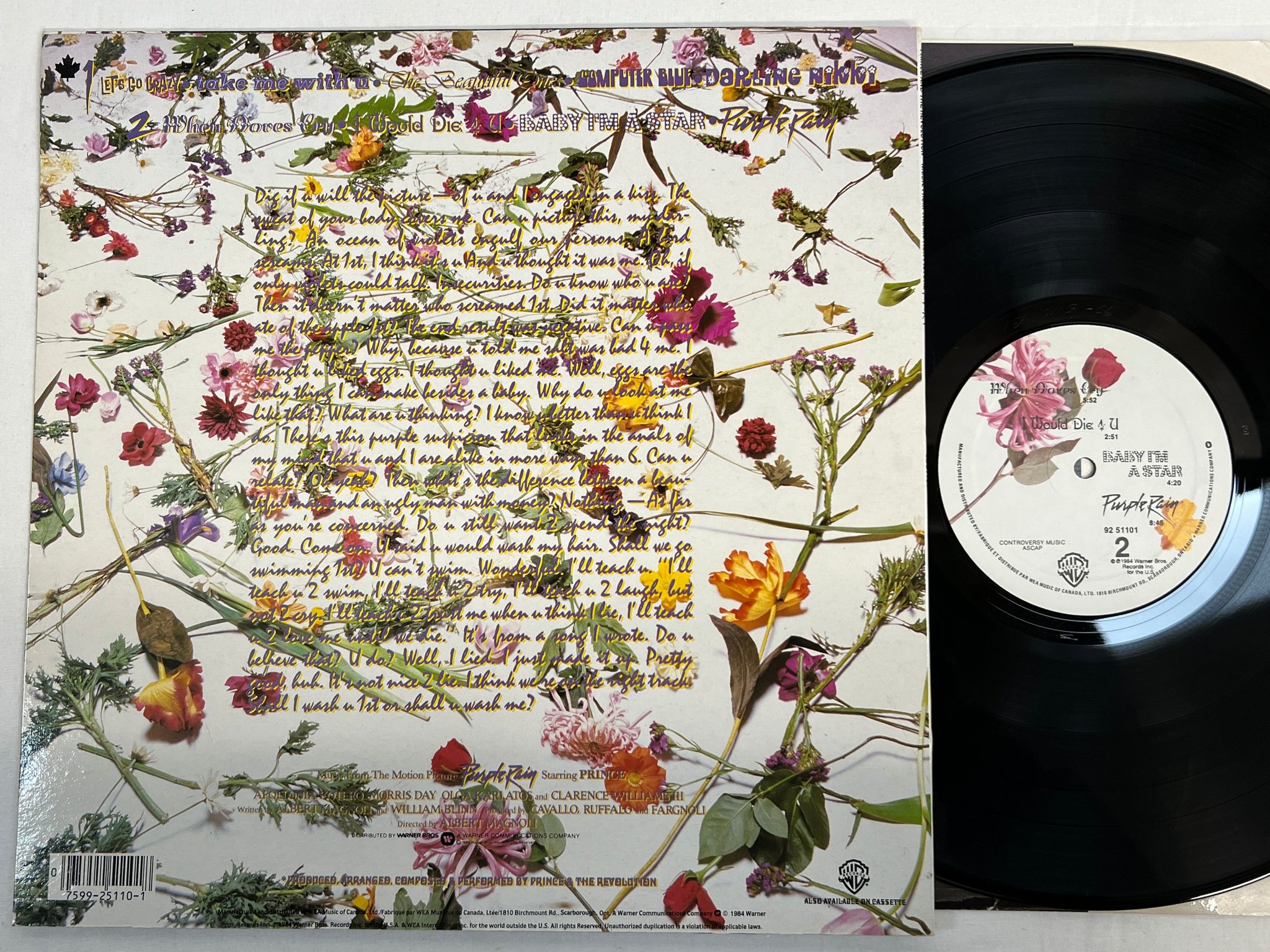 Omslagsbild för skivan PRINCE purple rain LP -84 Can WARNER BROS 92 51101