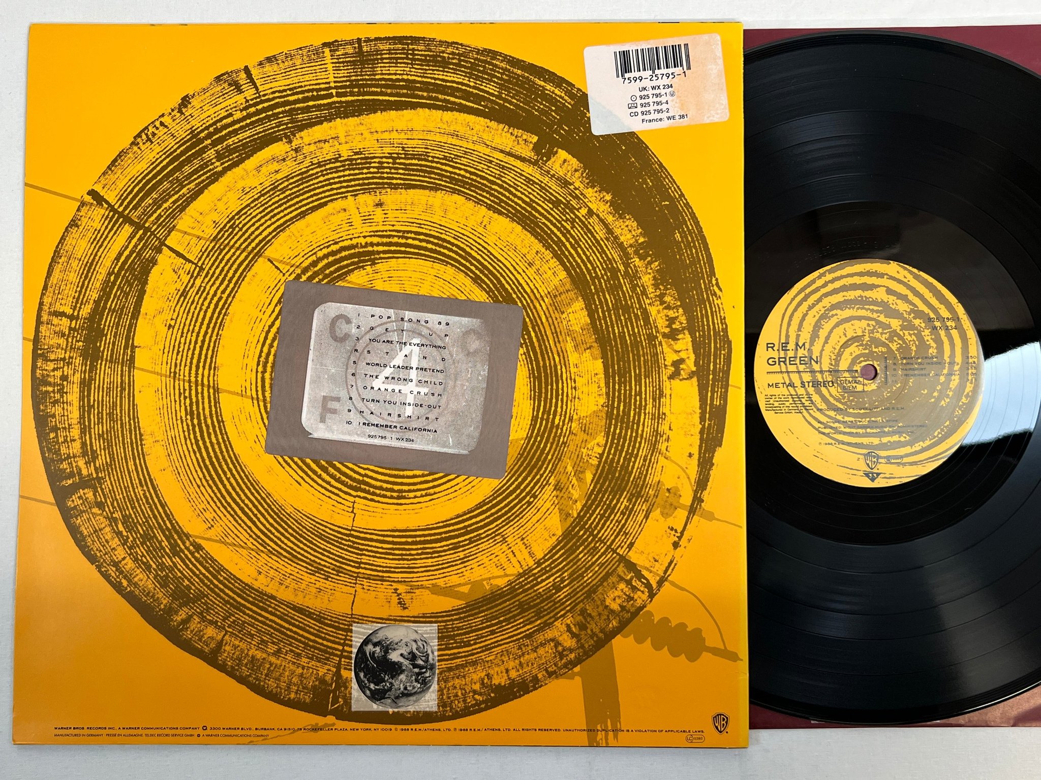 Omslagsbild för skivan R.E.M. green LP -88 WARNER BROS 925 795-1