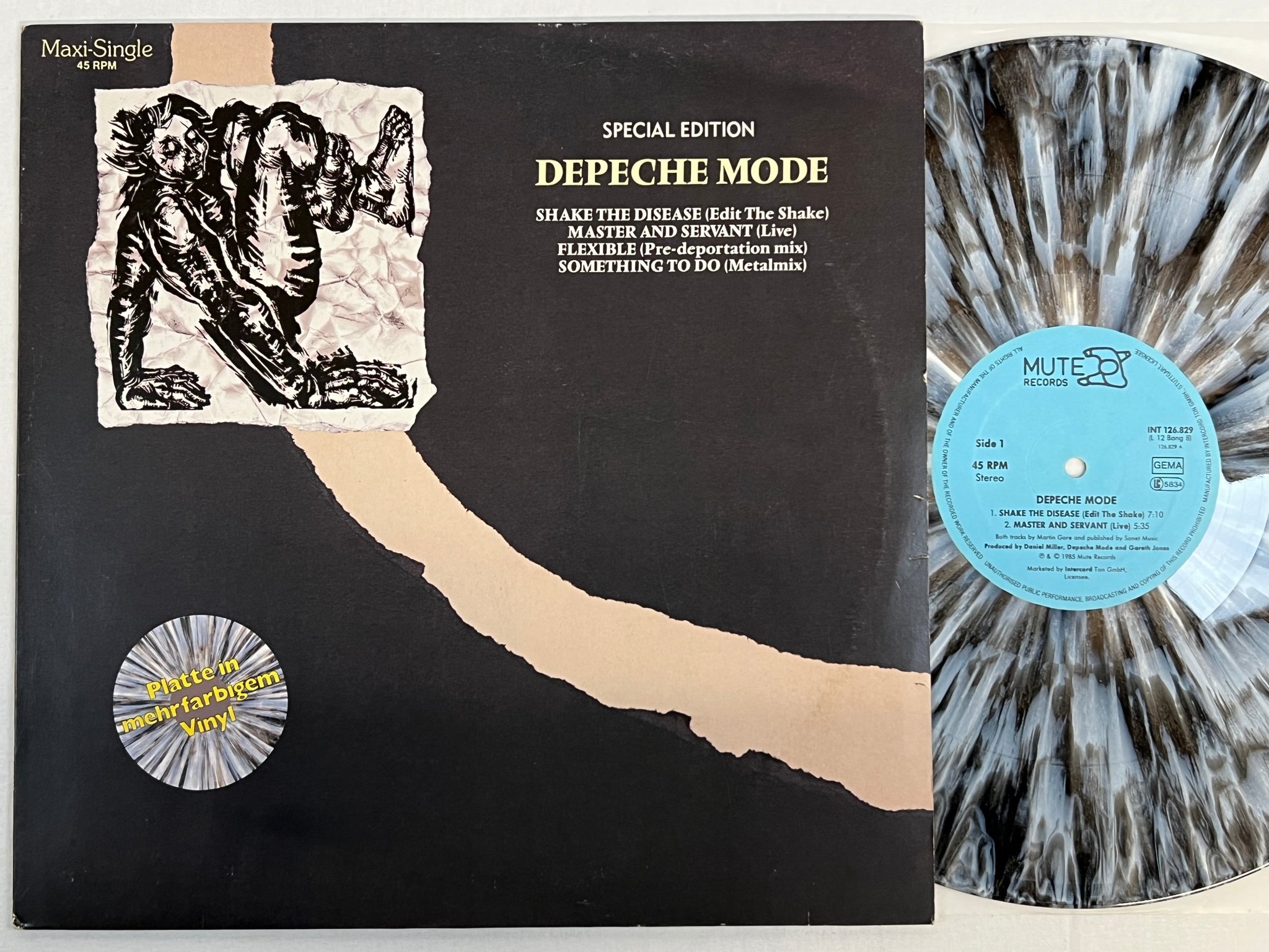 Omslagsbild för skivan DEPECHE MODE Shake The Disease 12"single 1985 Ger MUTE INT 126.829 grey marbled 