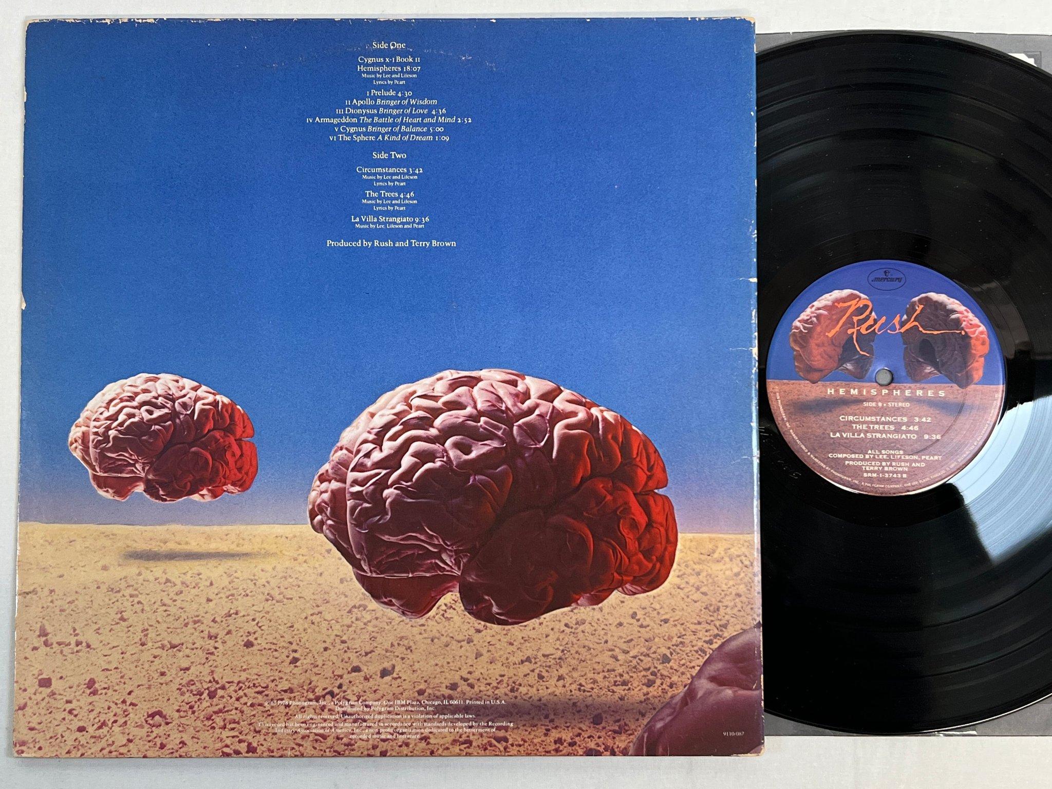 Omslagsbild för skivan RUSH hemispheres LP -78 US MERCURY SRM-1-3743