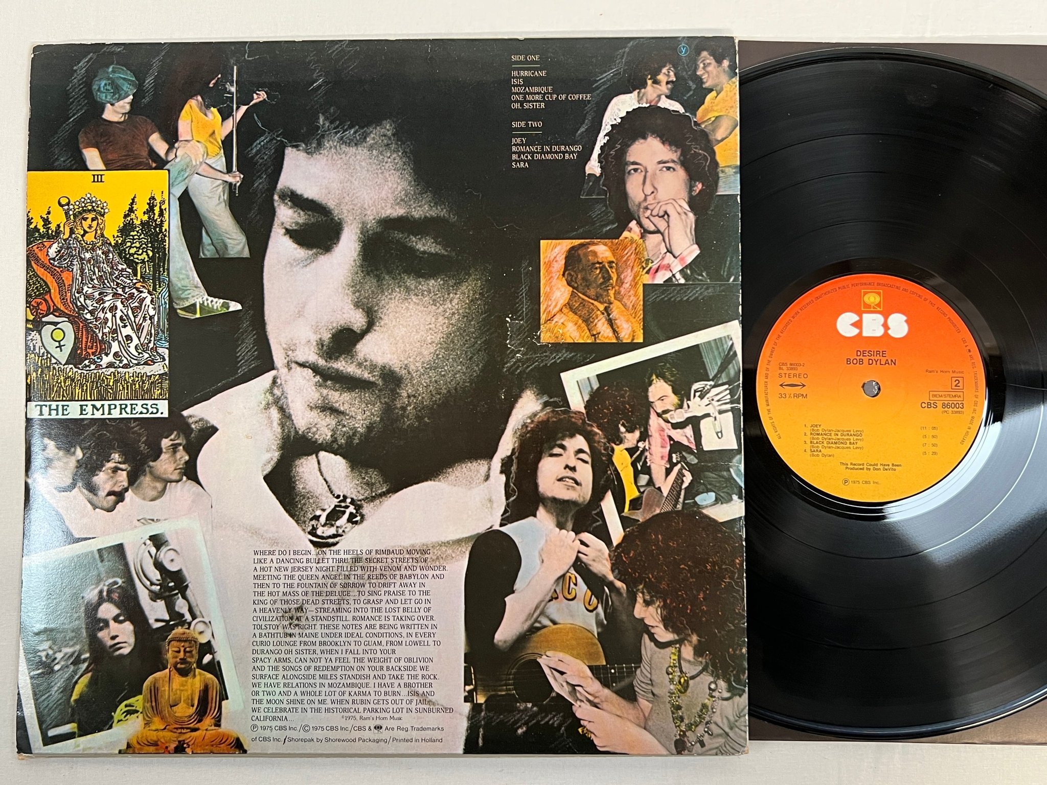 Omslagsbild för skivan BOB DYLAN desire LP -75 Hol CBS 86003 "one more cup of coffee" 