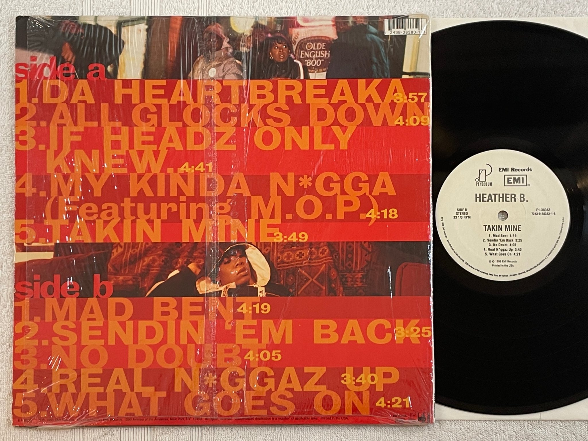 Omslagsbild för skivan HEATHER B takin mine LP -96 US EMI E1-38383 "hype sticker"