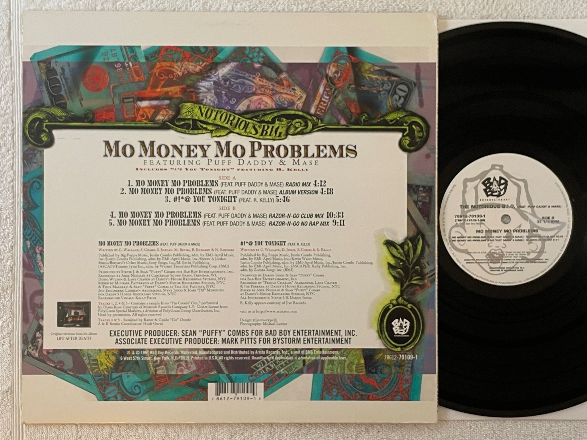 Omslagsbild för skivan THE NOTORIOUS B.I.G. mo money mo problems 12"single -97 US BAD BOY 78612-79109-1