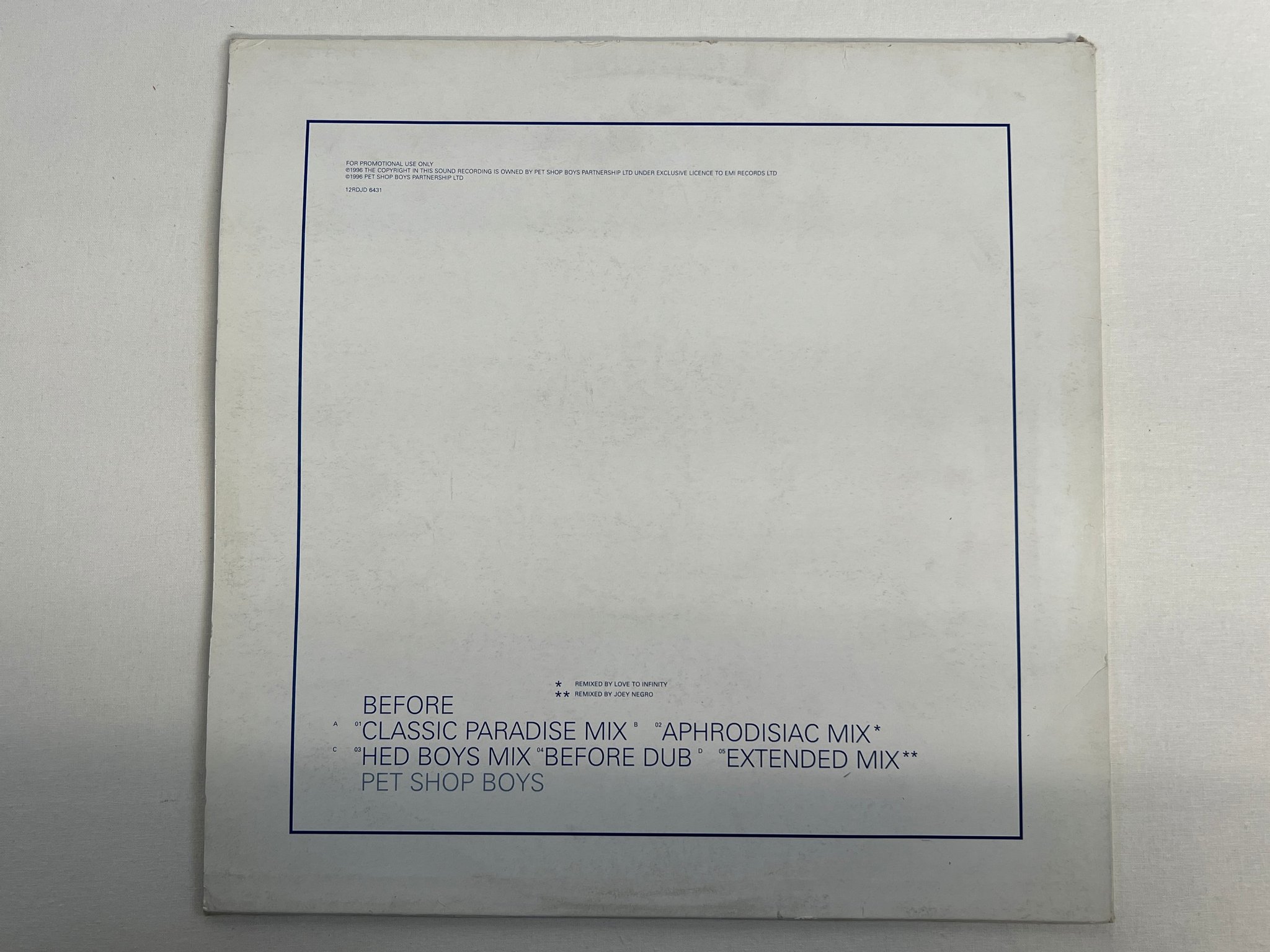 Omslagsbild för skivan PET SHOP BOYS Before 2x12" -96 UK PARLOPHONE promo 12RDJD 6431