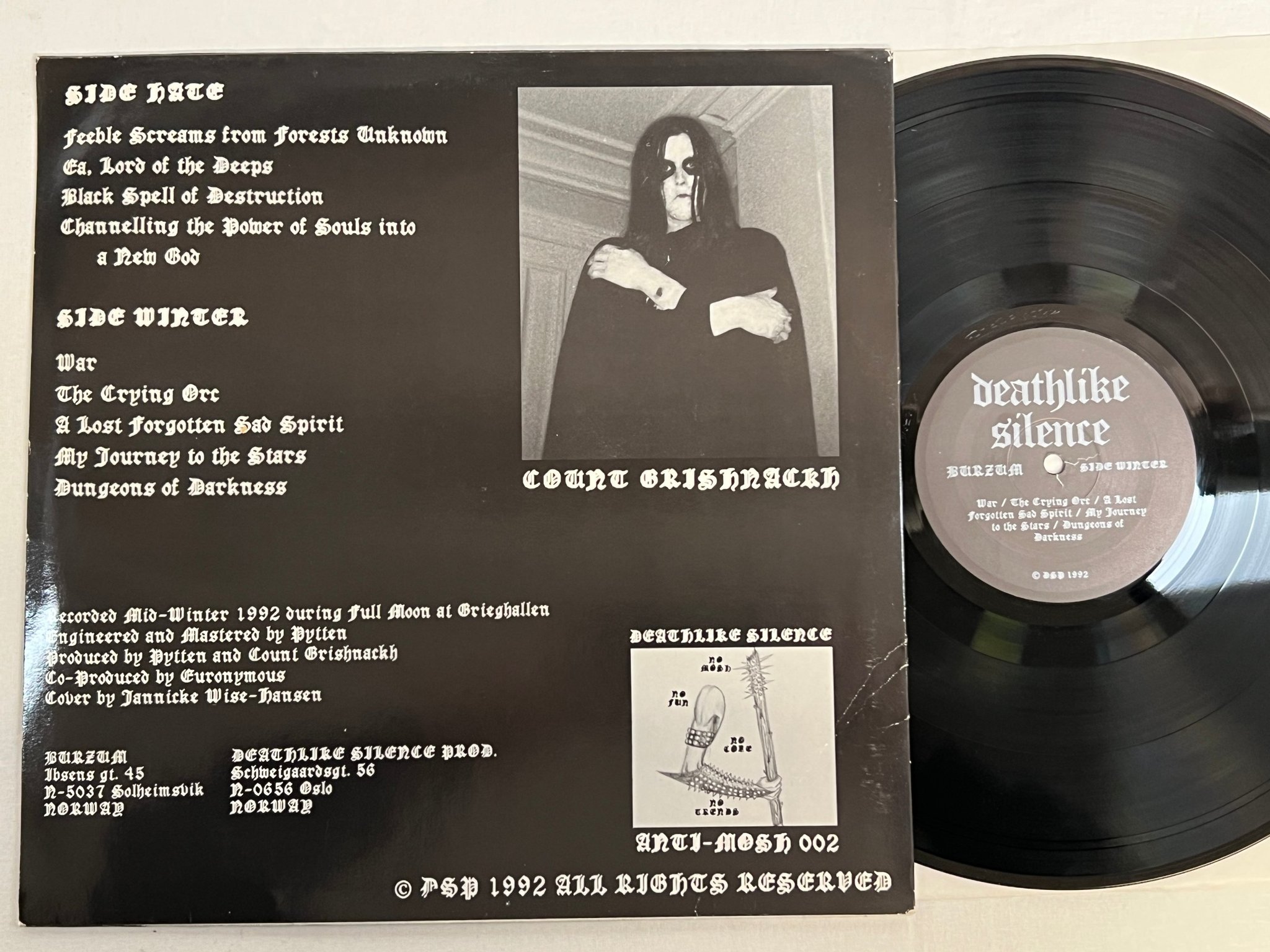 Omslagsbild för skivan BURZUM s/t LP -92 DEATHLIKE SILENCE ANTI-MOSH 002 ** ultra rare black metal **