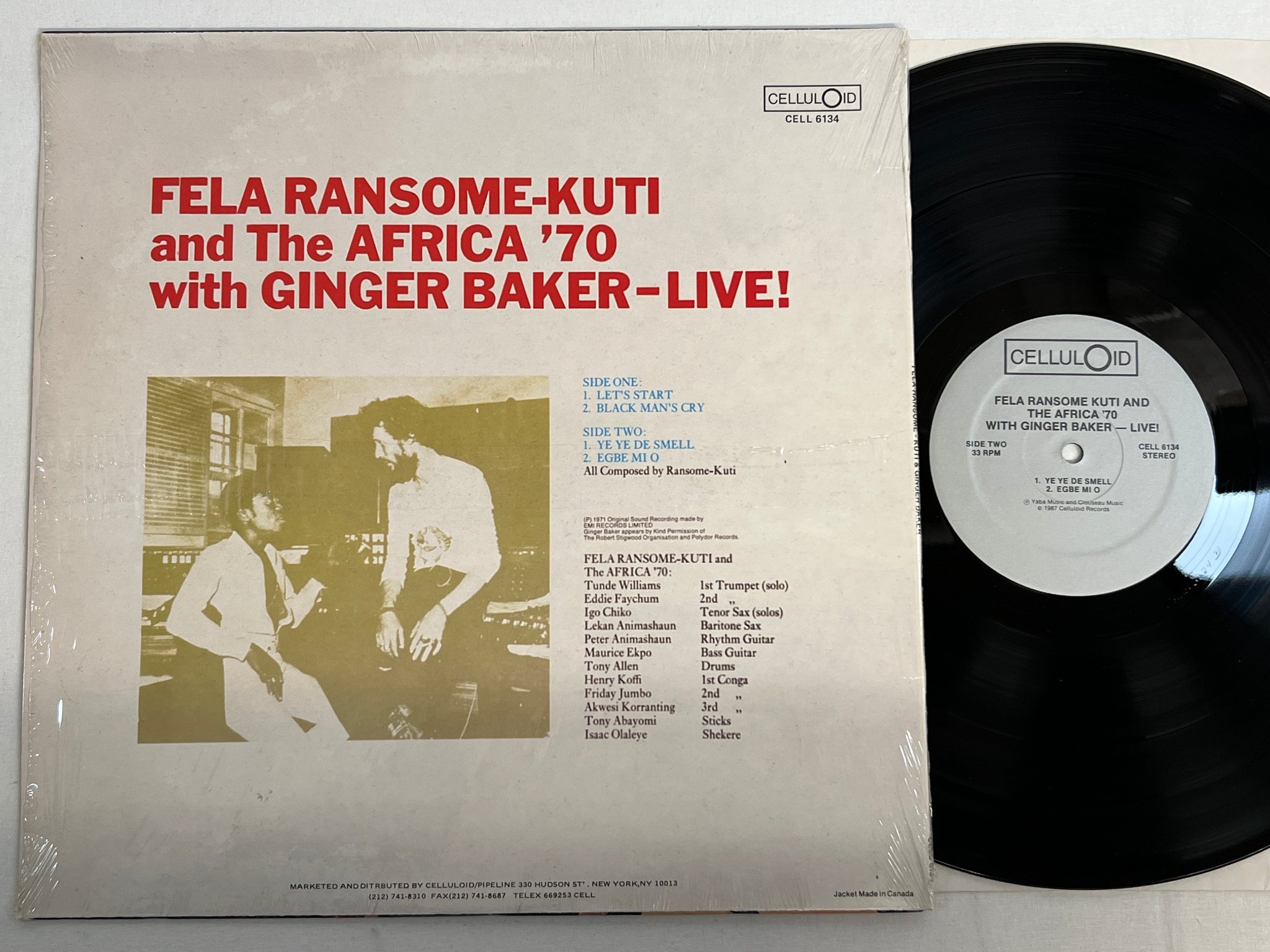 Omslagsbild för skivan FELA RANSOME KUTI & THE AFRICA 70 w/ Ginger Baker LP -71/87 US CELLULOID CELL 61