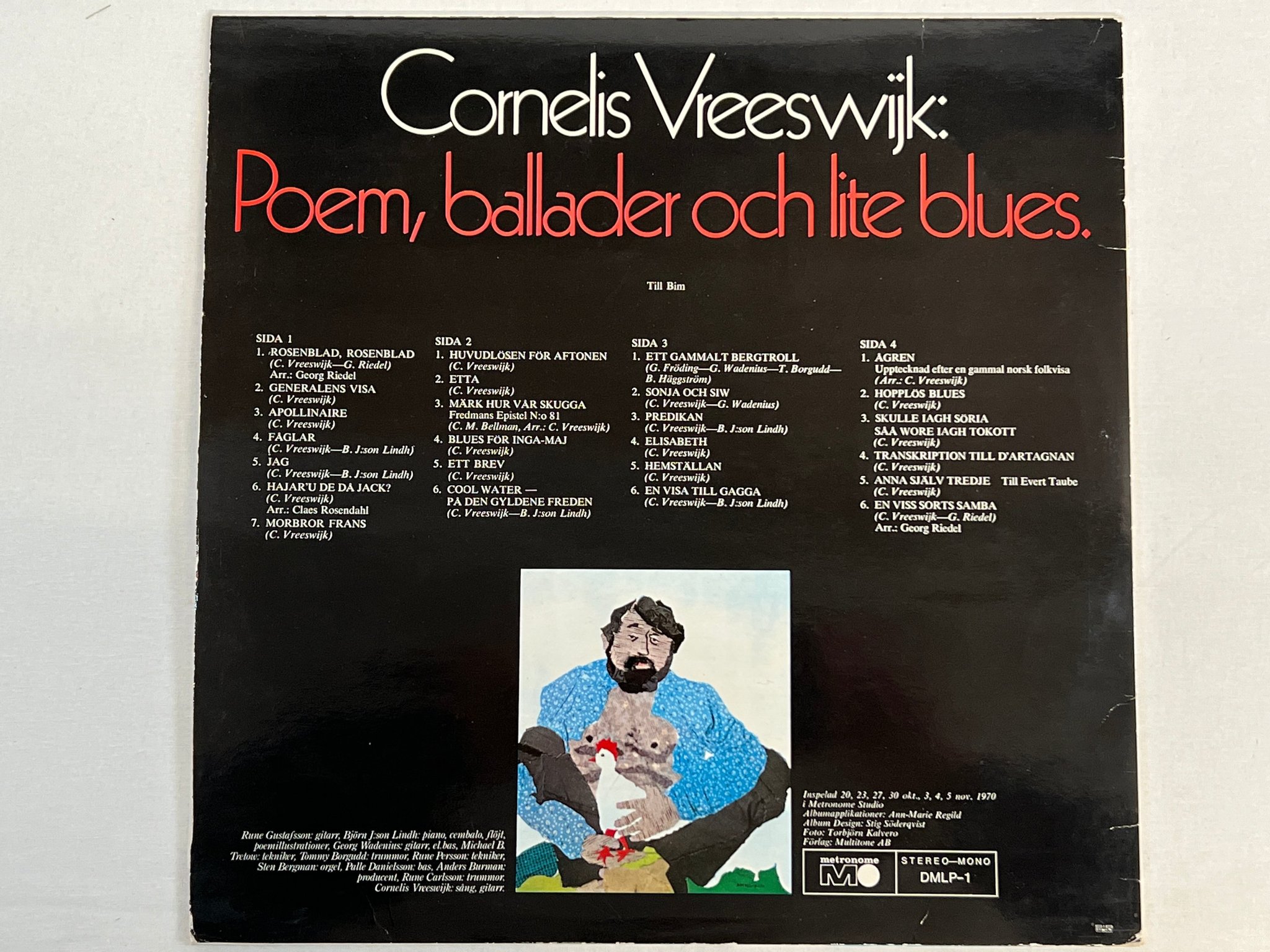 Omslagsbild för skivan CORNELIS VREESWIJK poem ballader och lite blues 2xLP Swe METRONOME DMLP-1