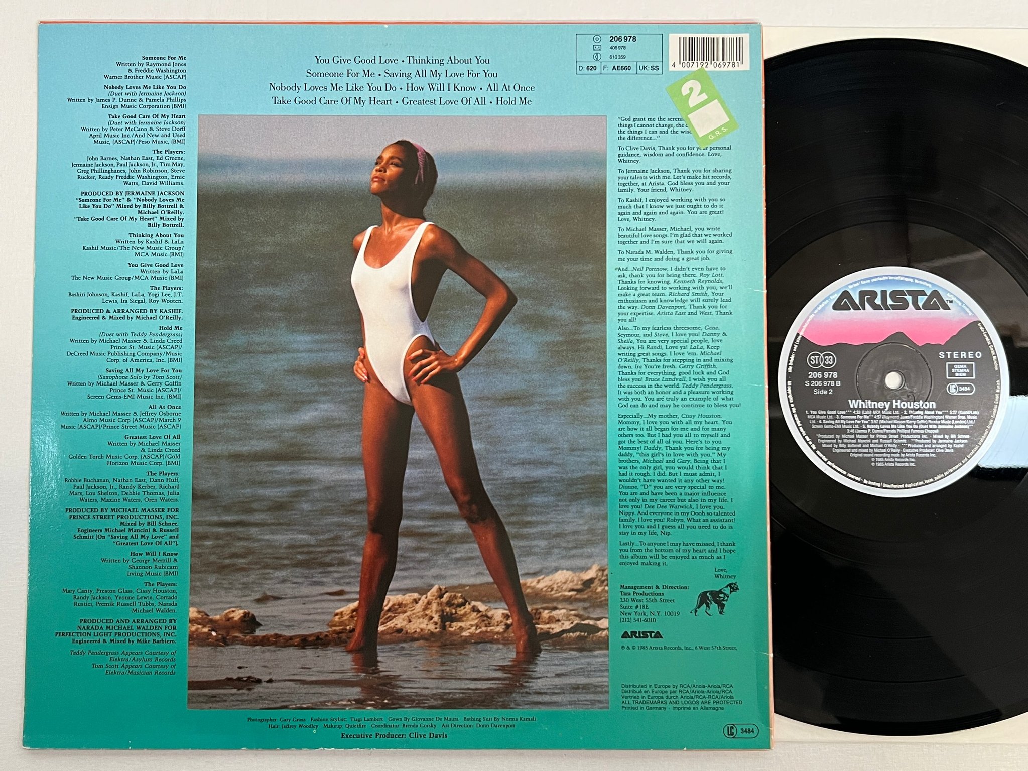 Omslagsbild för skivan WHITNEY HOUSTON s/t LP -85 Ger ARISTA 206 978