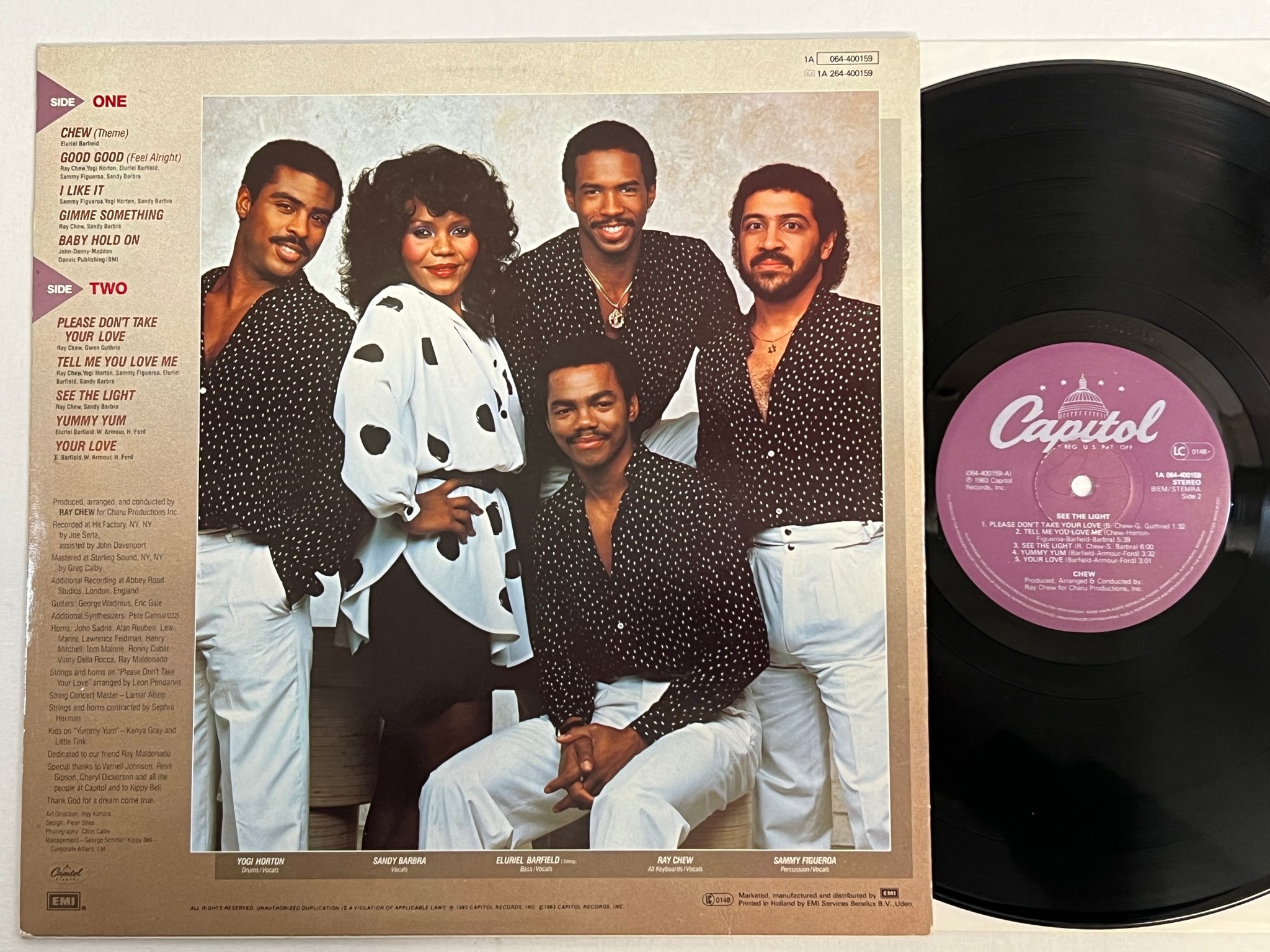 Omslagsbild för skivan CHEW see the light LP -83 Hol CAPITOL 1A 064-400159 BOOGIE FUNK