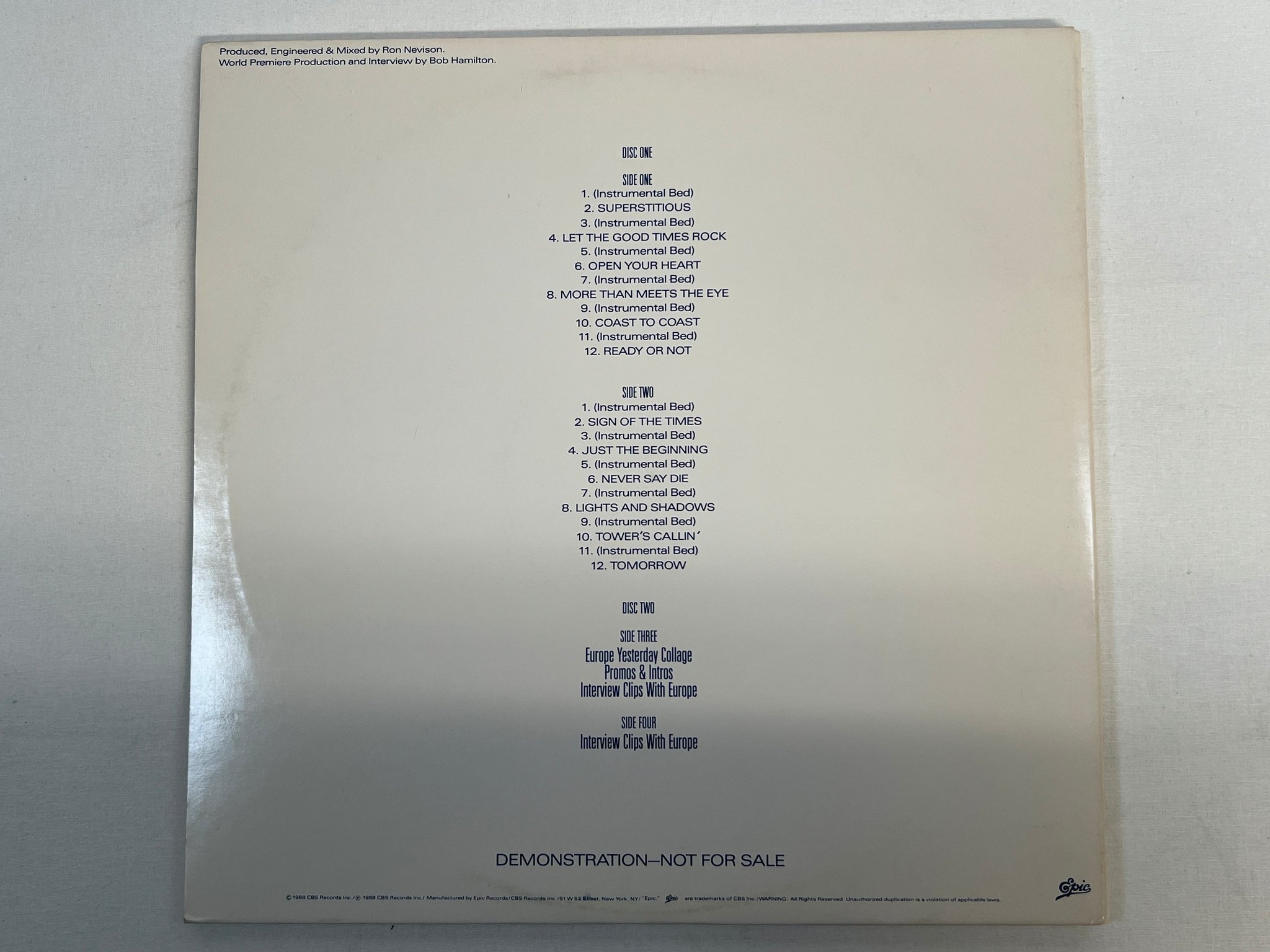 Omslagsbild för skivan EUROPE out of this world 2xLP  -88 US EPIC AS 1235 promo issue