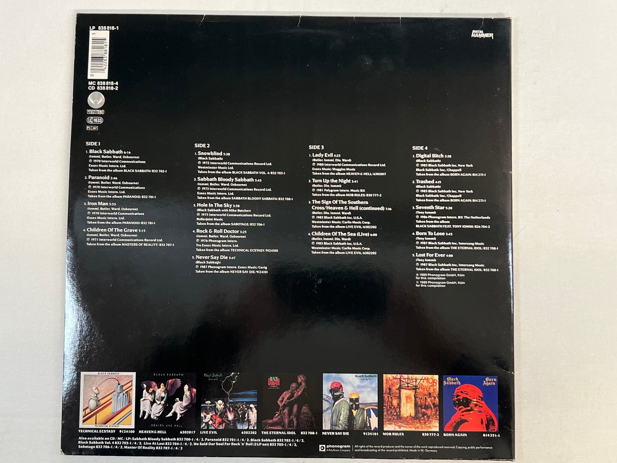 Omslagsbild för skivan BLACK SABBATH Blackest Sabbath: 1970-1987  2xLP -89 Hol VERTIGO 838 818-1