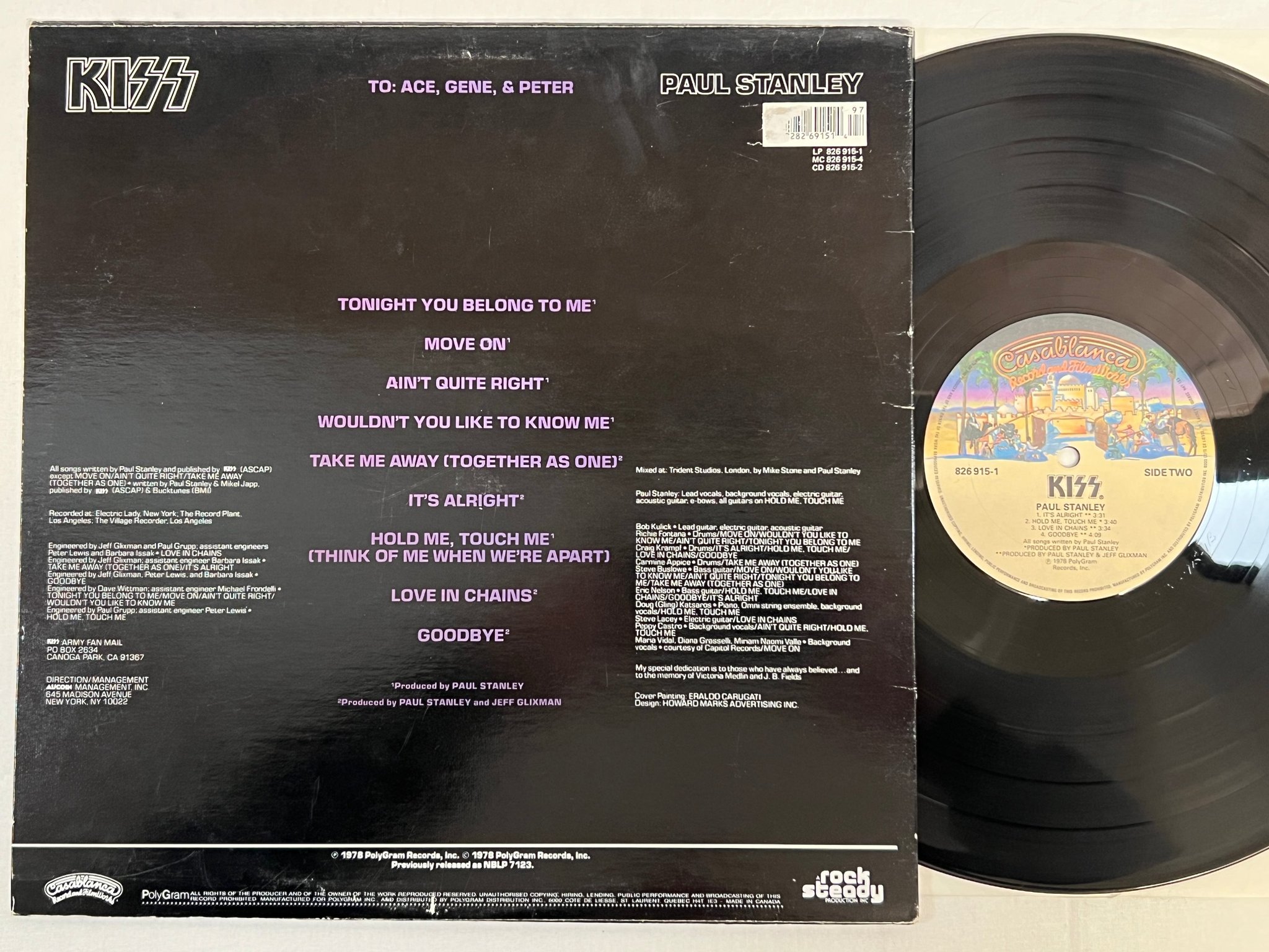 Omslagsbild för skivan PAUL STANLEY KISS LP -78 Can CASABLANCA 826915-1