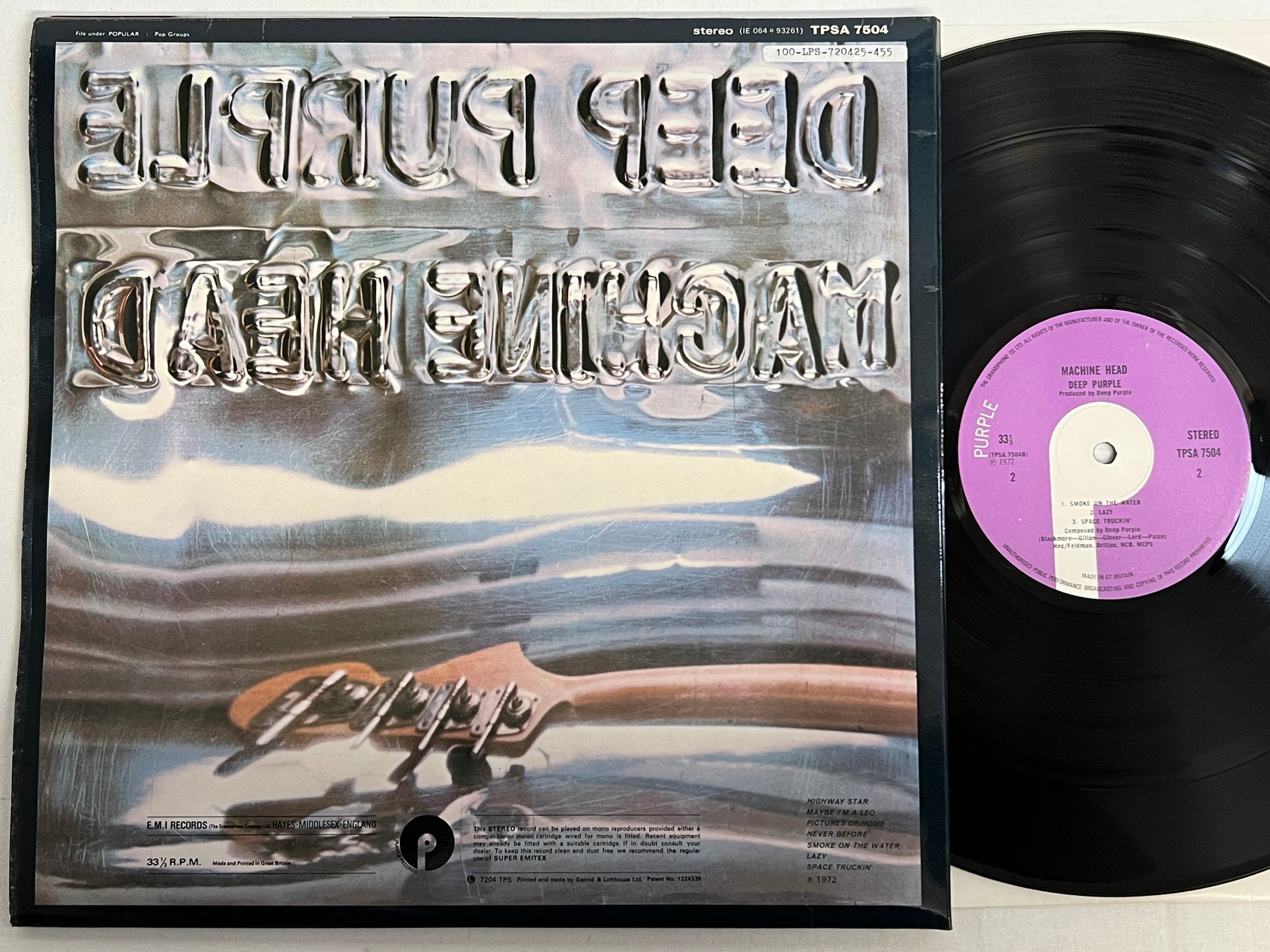Omslagsbild för skivan DEEP PURPLE machine head LP -72 UK PURPLE TPSA 7504 ** TOP COPY **