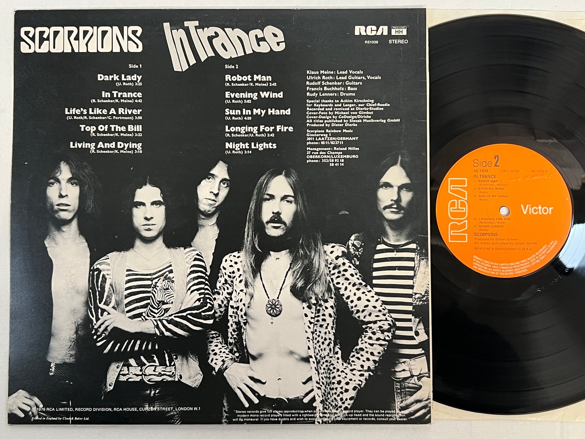 Omslagsbild för skivan SCORPIONS in trance LP -75 UK RCA RS 1039 