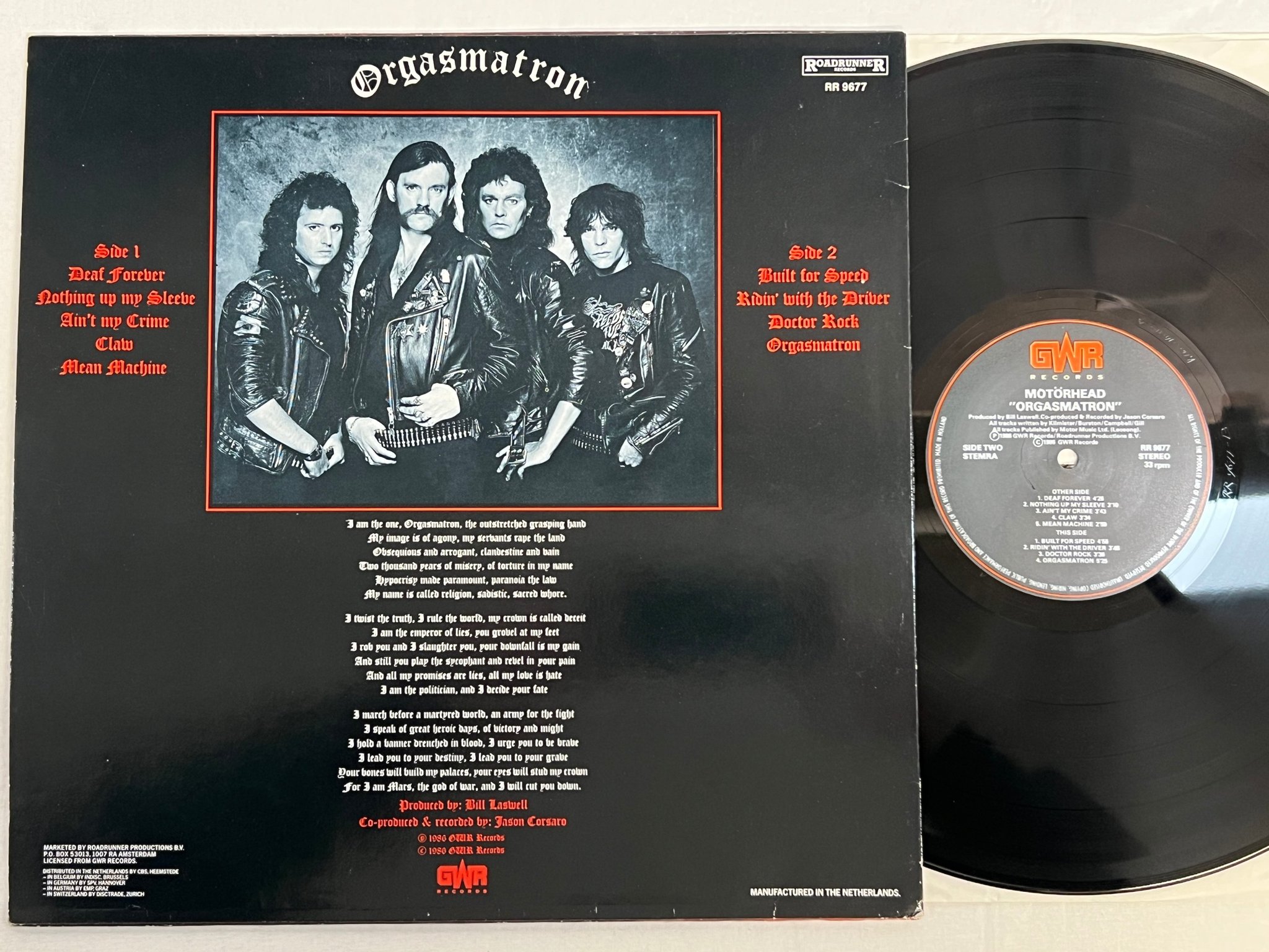Omslagsbild för skivan MOTÖRHEAD orgasmatron LP 1986 Hol GWR RR 9677