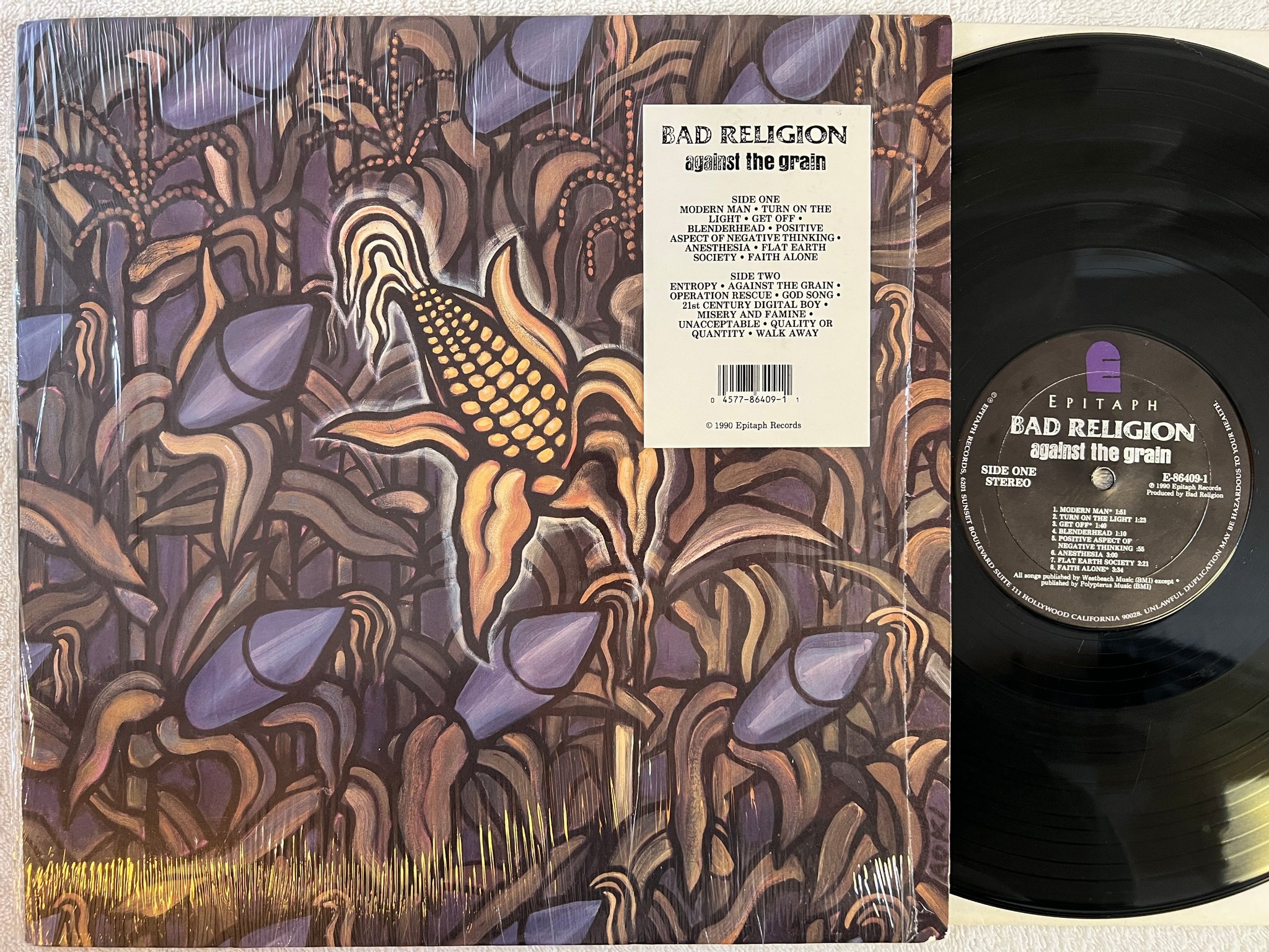 Omslagsbild för skivan BAD RELIGION against the grain LP -90 US EPITAPH E 86409-1 "hype sticker"