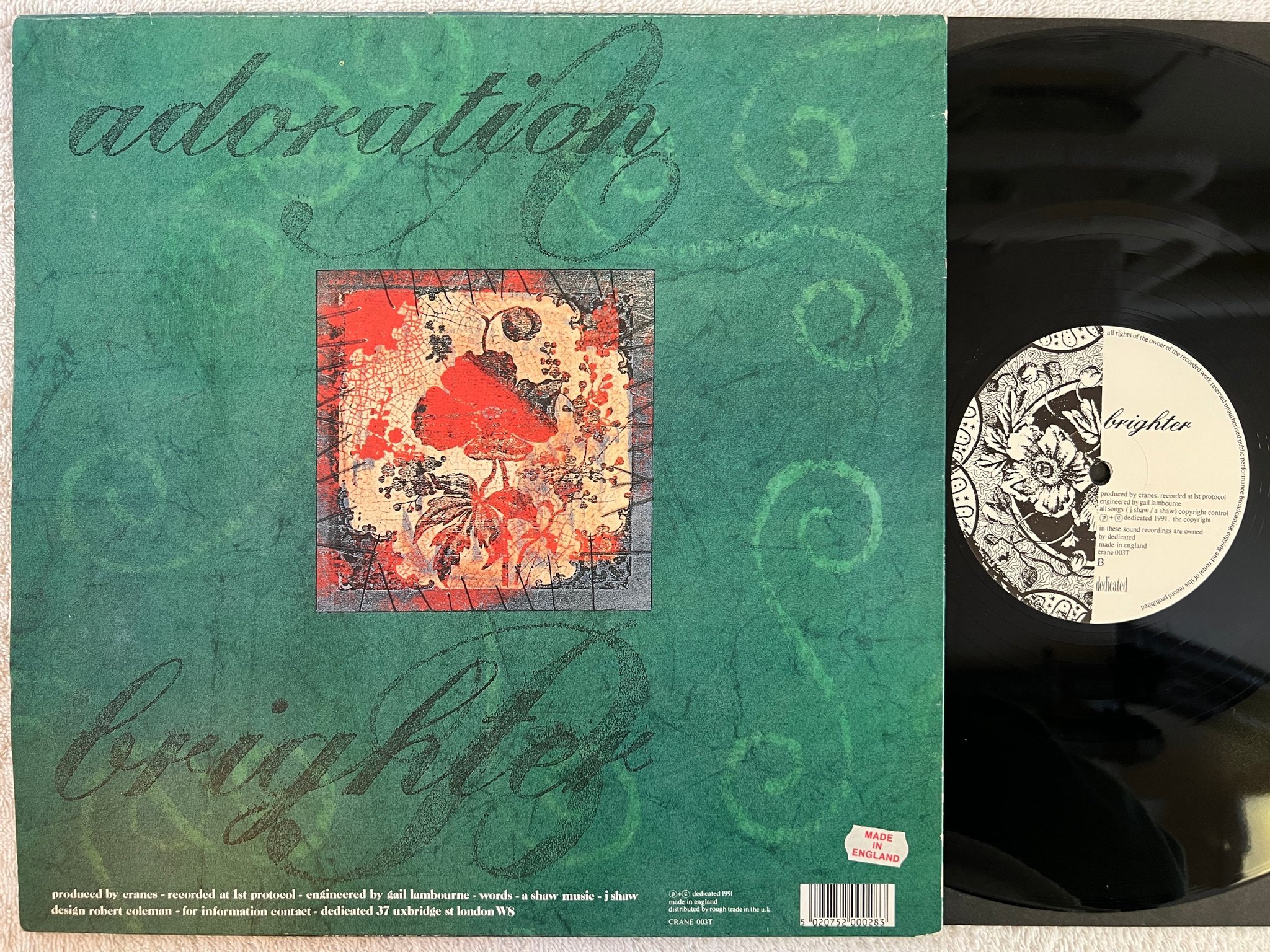 Omslagsbild för skivan CRANES adoration 12"single -91 UK dedicatied CRANE 003T 