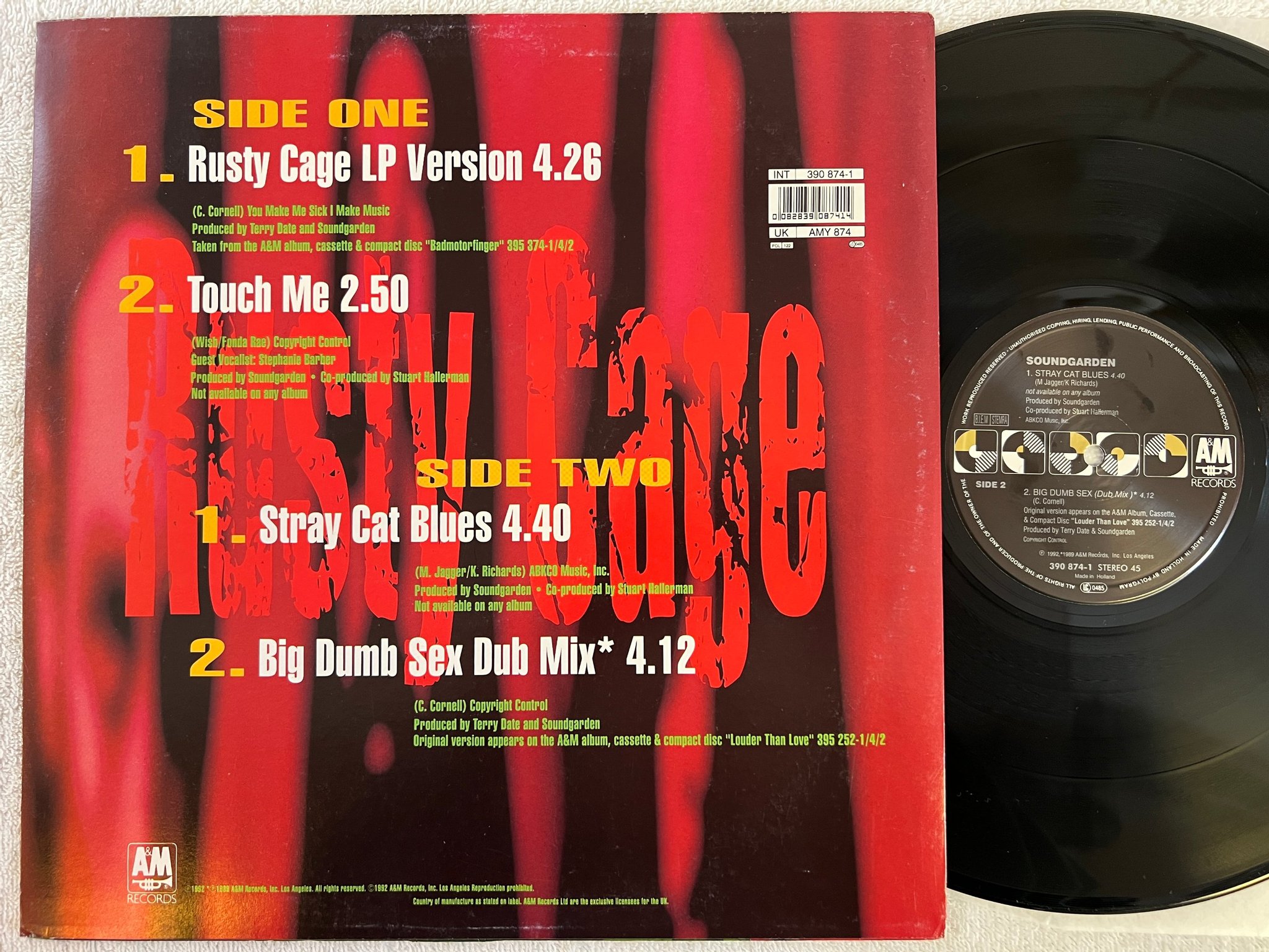 Omslagsbild för skivan SOUNDGARDEN rusty cage 12"single -92 Hol A&M 390874-1