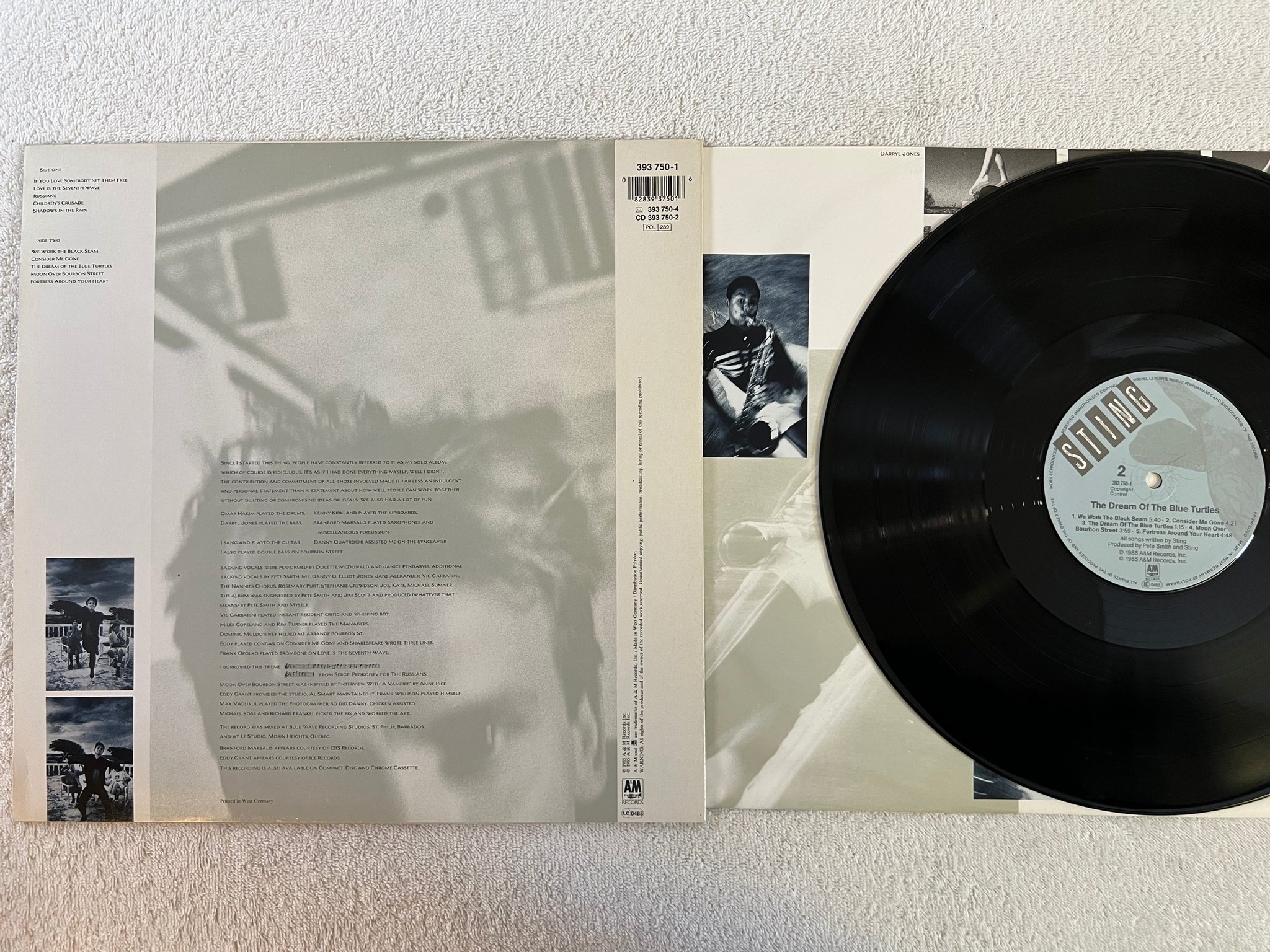 Omslagsbild för skivan STING the dream of the blue turtles LP -85 Ger A&M 393750-1