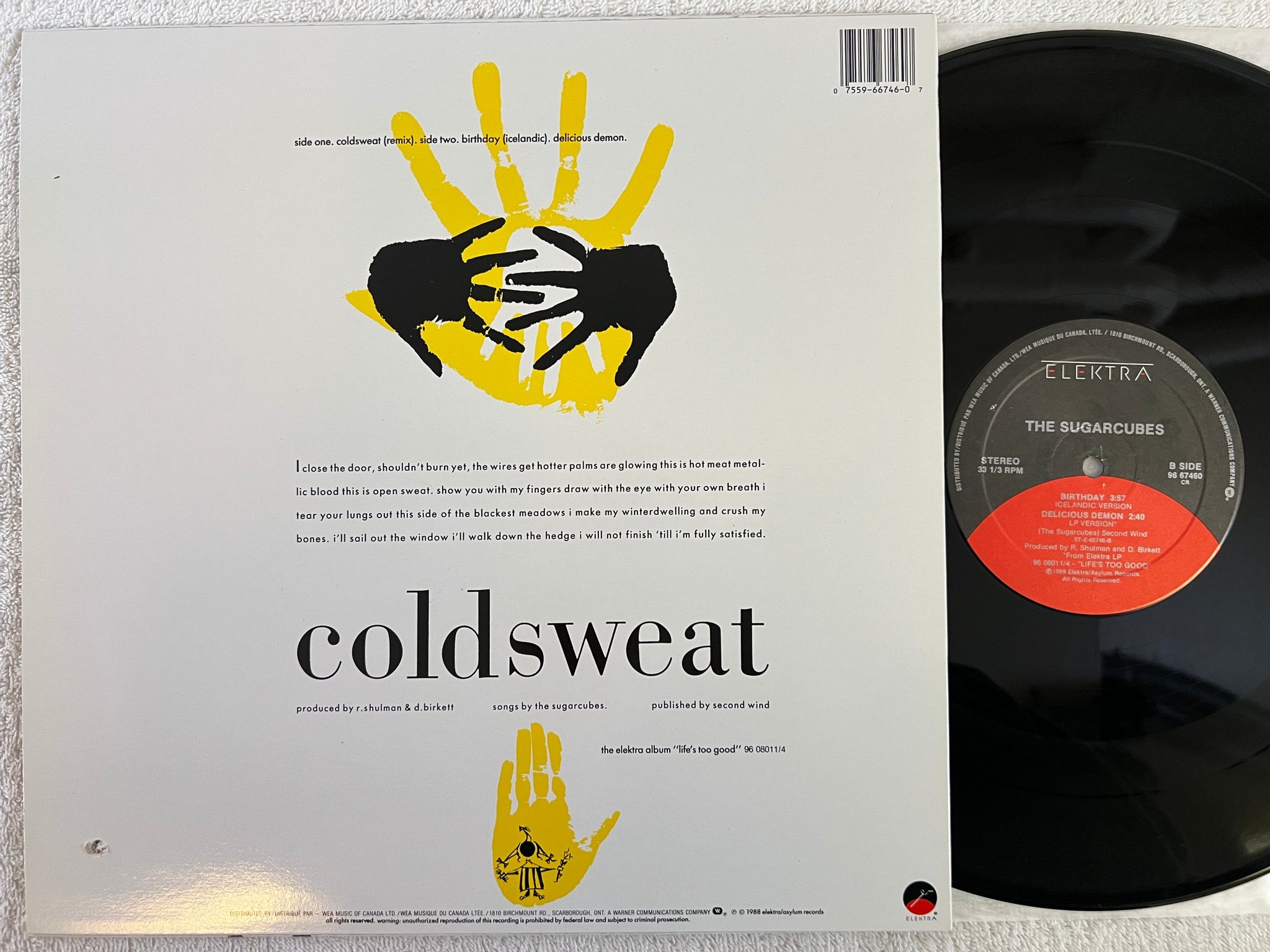 Omslagsbild för skivan THE SUGARCUBES Coldsweat 12"SINGLE -88 Can ELEKTRA 96 67460