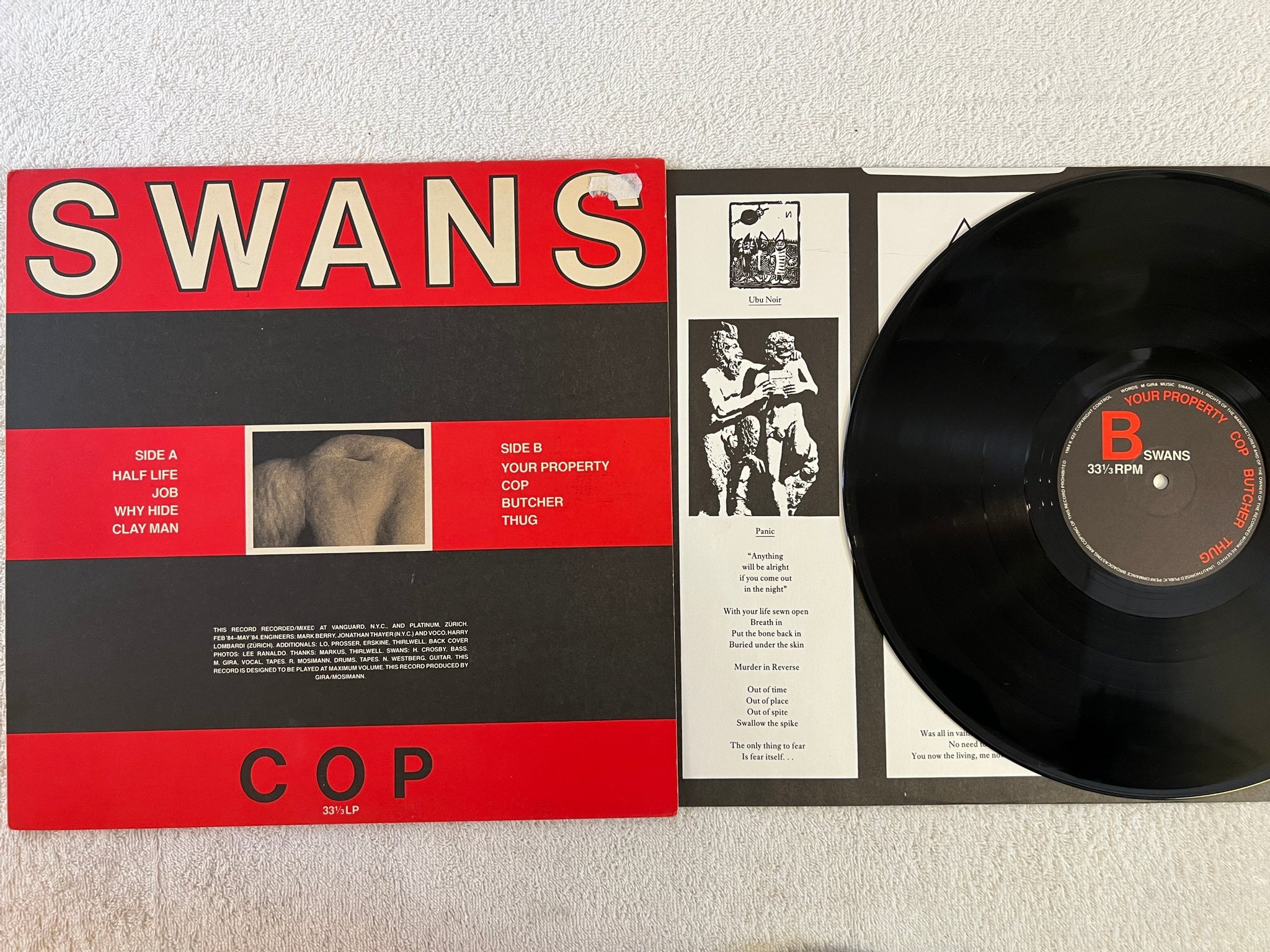 Omslagsbild för skivan SWANS Cop LP -84 UK K.422 KCC-1 industrial / noise  ** RARE **