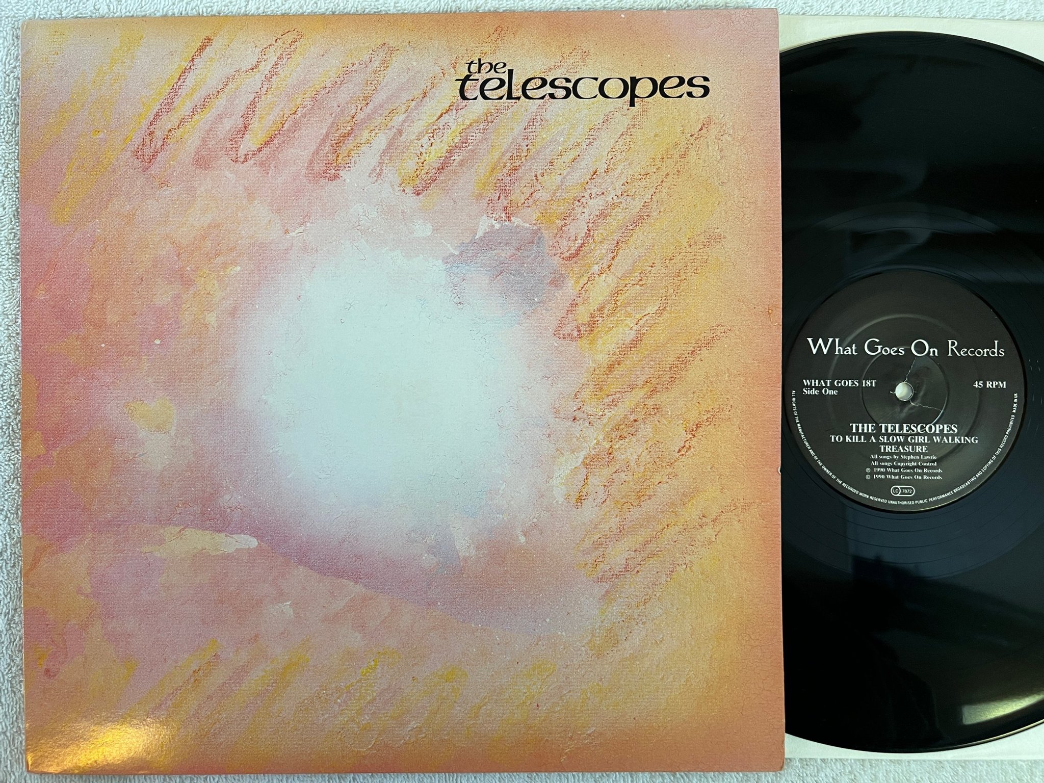 Omslagsbild för skivan THE TELESCOPES To Kill A Slow Girl Walking 12"single -91 UK WHAT GOES 18T INDIE 