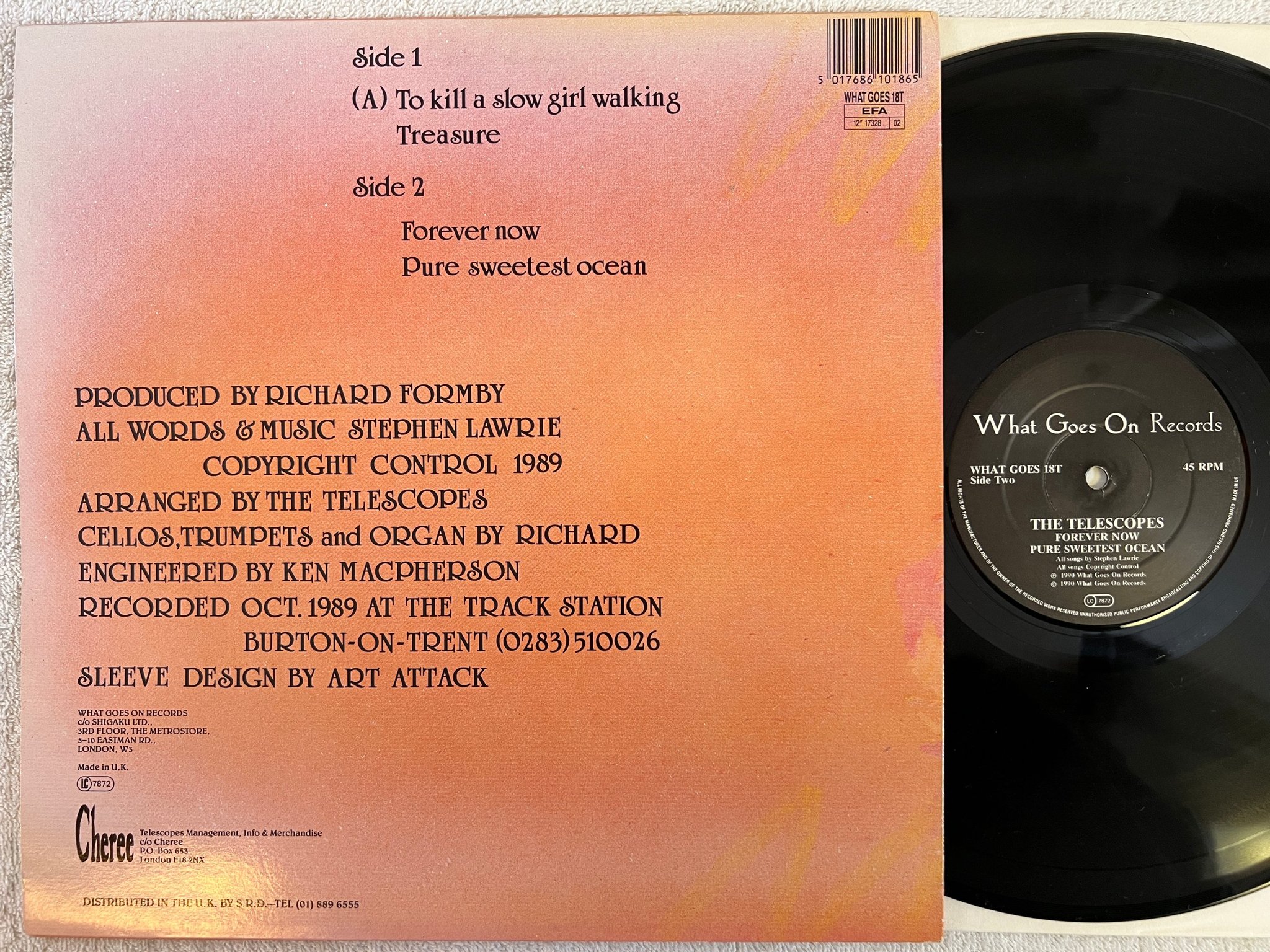 Omslagsbild för skivan THE TELESCOPES To Kill A Slow Girl Walking 12"single -91 UK WHAT GOES 18T INDIE 