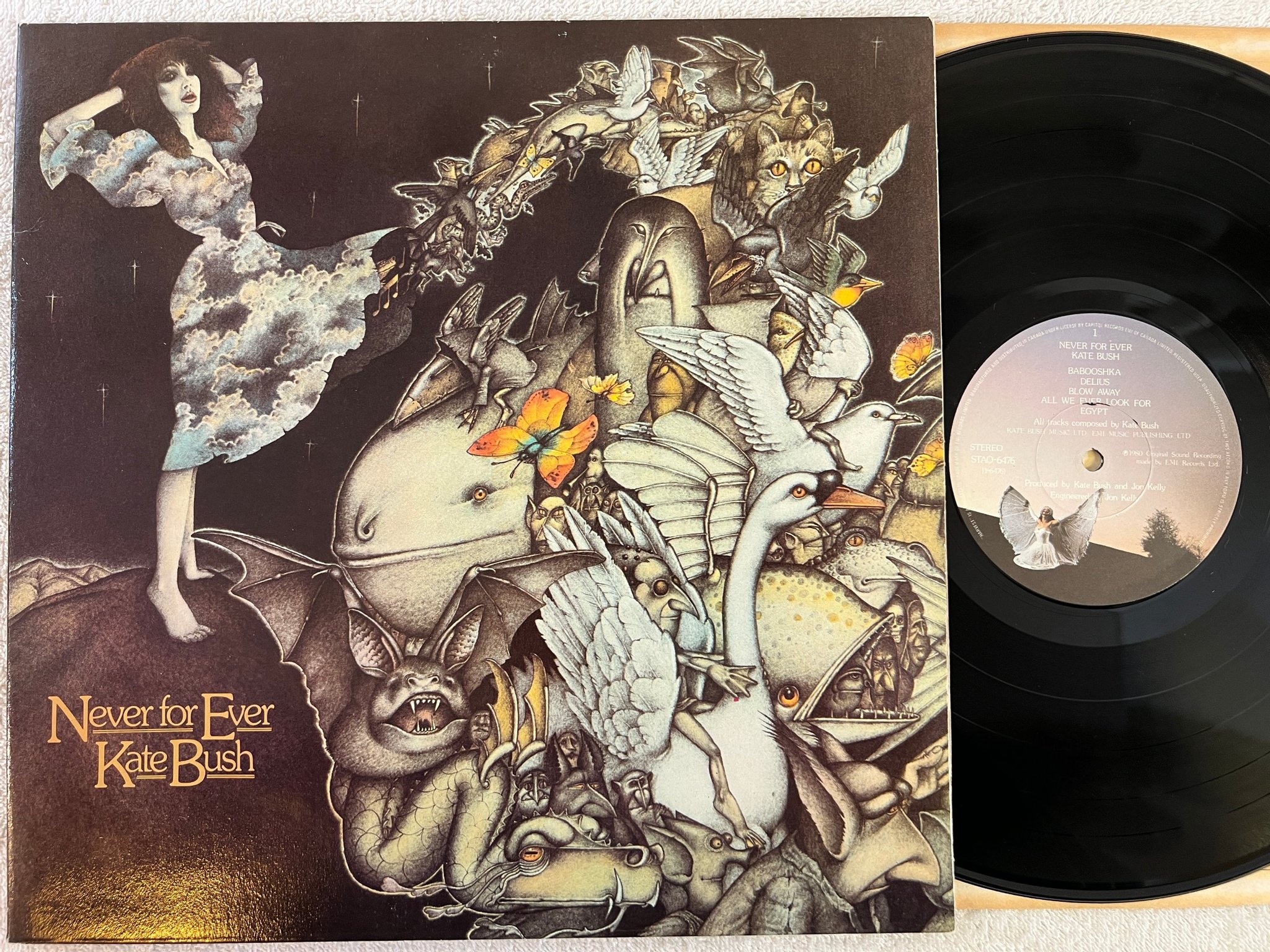 Omslagsbild för skivan KATE BUSH Never For Ever LP -80 Can HARVEST STAO 6476 "army dreamers" 