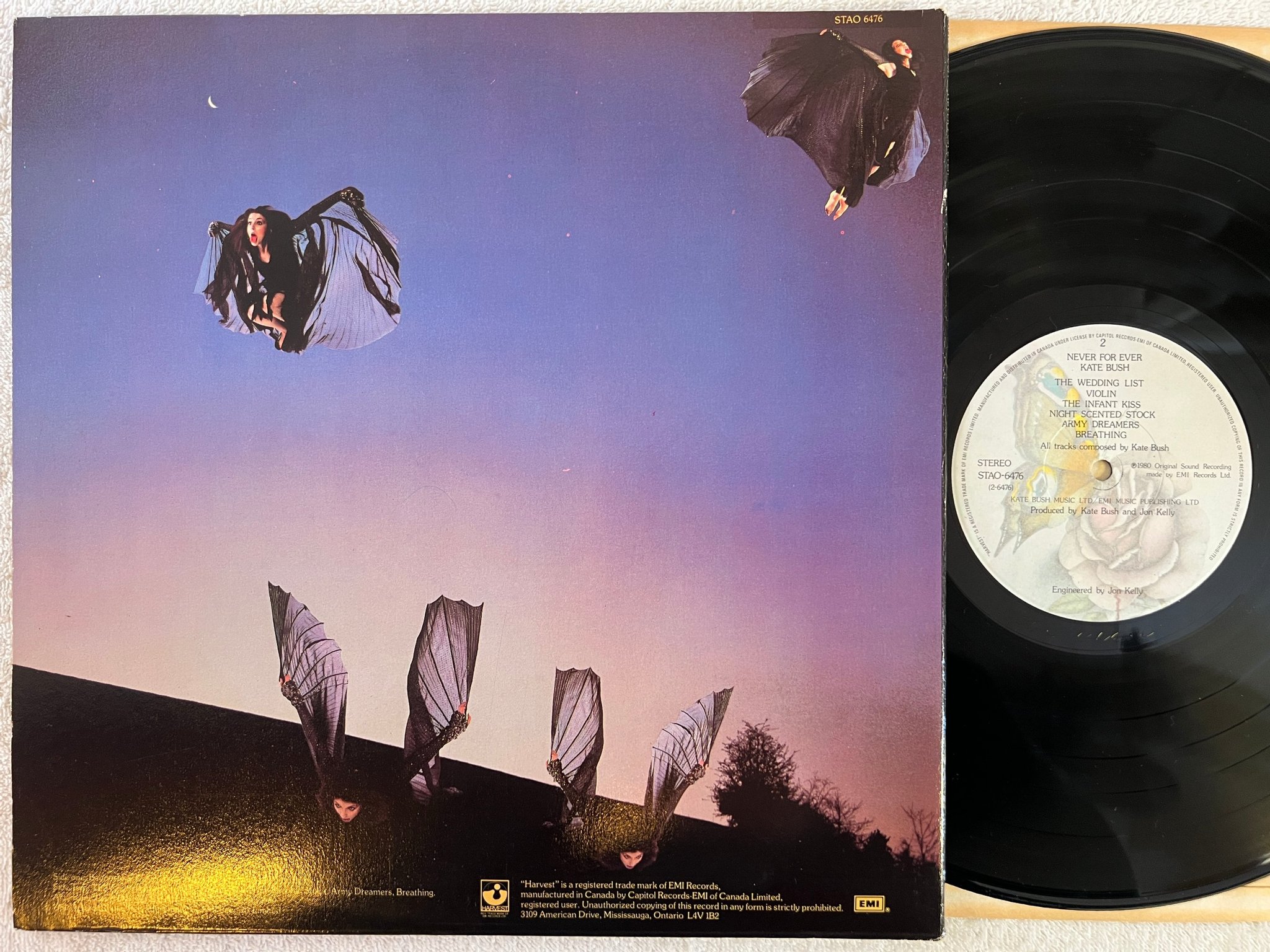 Omslagsbild för skivan KATE BUSH Never For Ever LP -80 Can HARVEST STAO 6476 "army dreamers" 