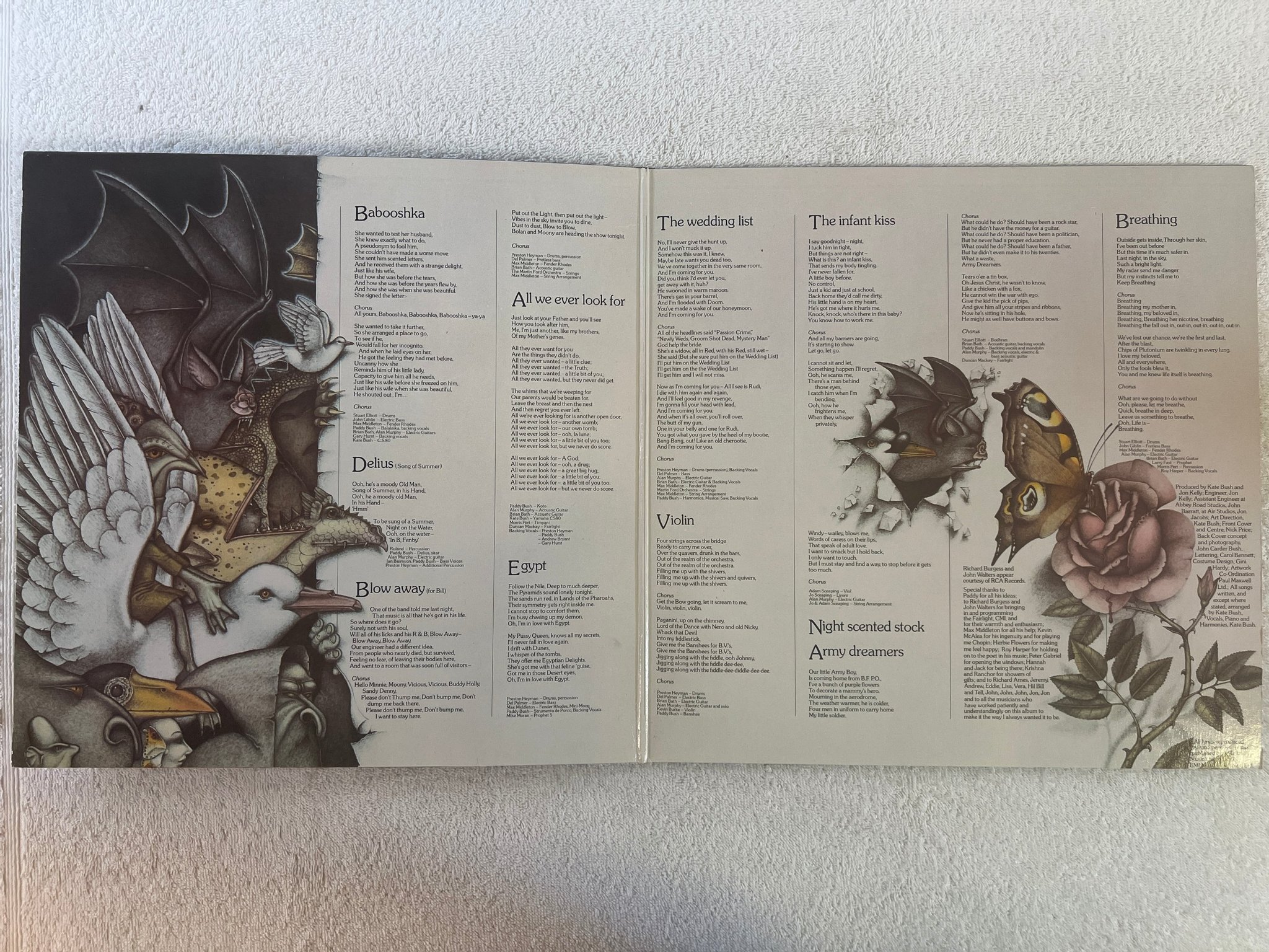 Omslagsbild för skivan KATE BUSH Never For Ever LP -80 Can HARVEST STAO 6476 "army dreamers" 