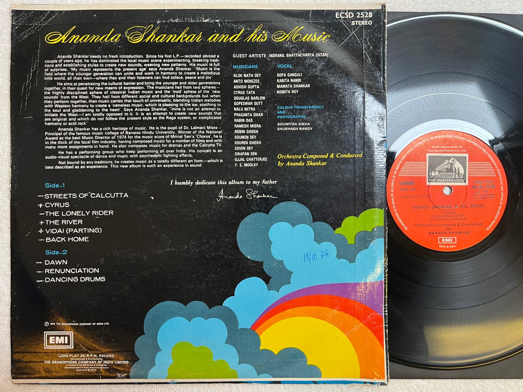 Omslagsbild för skivan ANANDA SHANKAR LP -76 India EMI ESCD 2528 "dancing drums" CLASSIC !!!