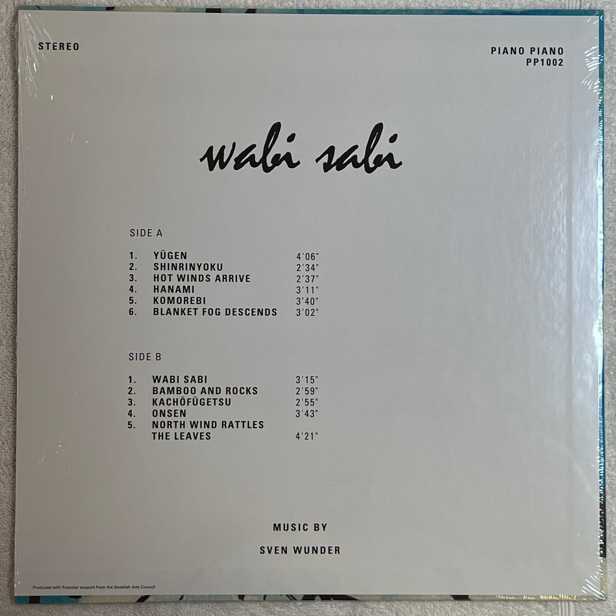 Omslagsbild för skivan SVEN WUNDER Wabi Sabi LP re Swe PIANO PIANO PP-1002 jazz-funk SEALED 