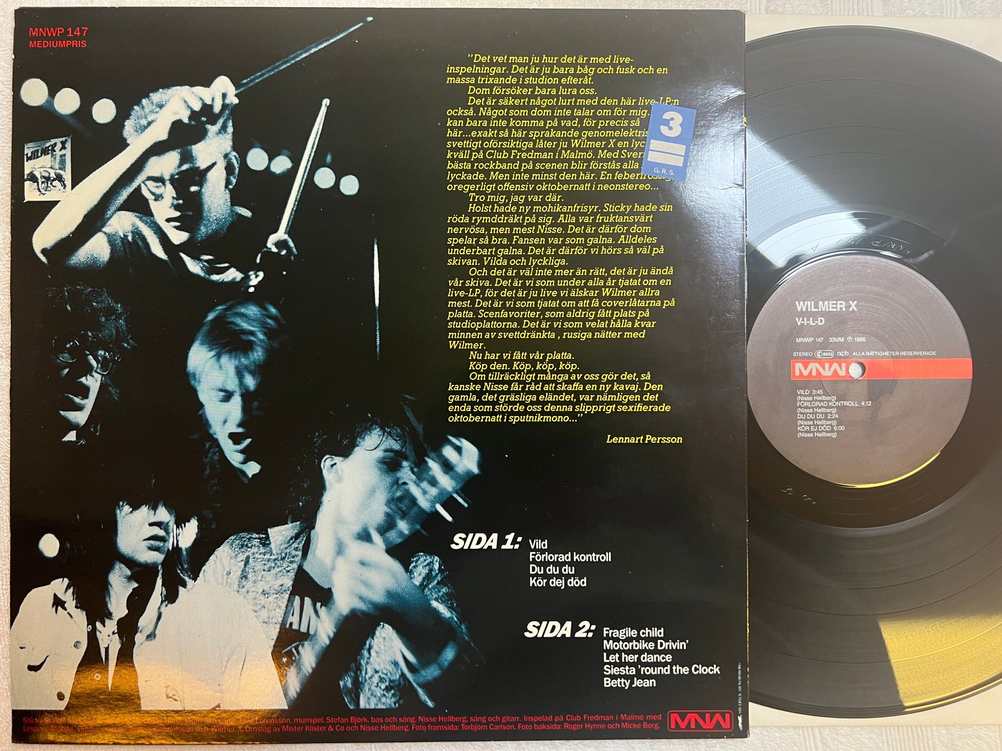 Omslagsbild för skivan WILMER X inspelad live LP -86 Swe MNW MWNWP-147