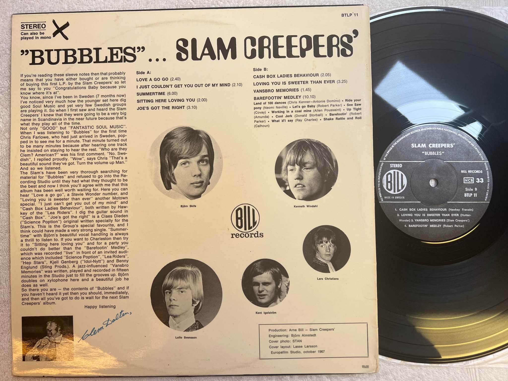 Omslagsbild för skivan SLAM CREEPERS bubbles LP -67 Swe BILL BTLP 11 r&b / psych 