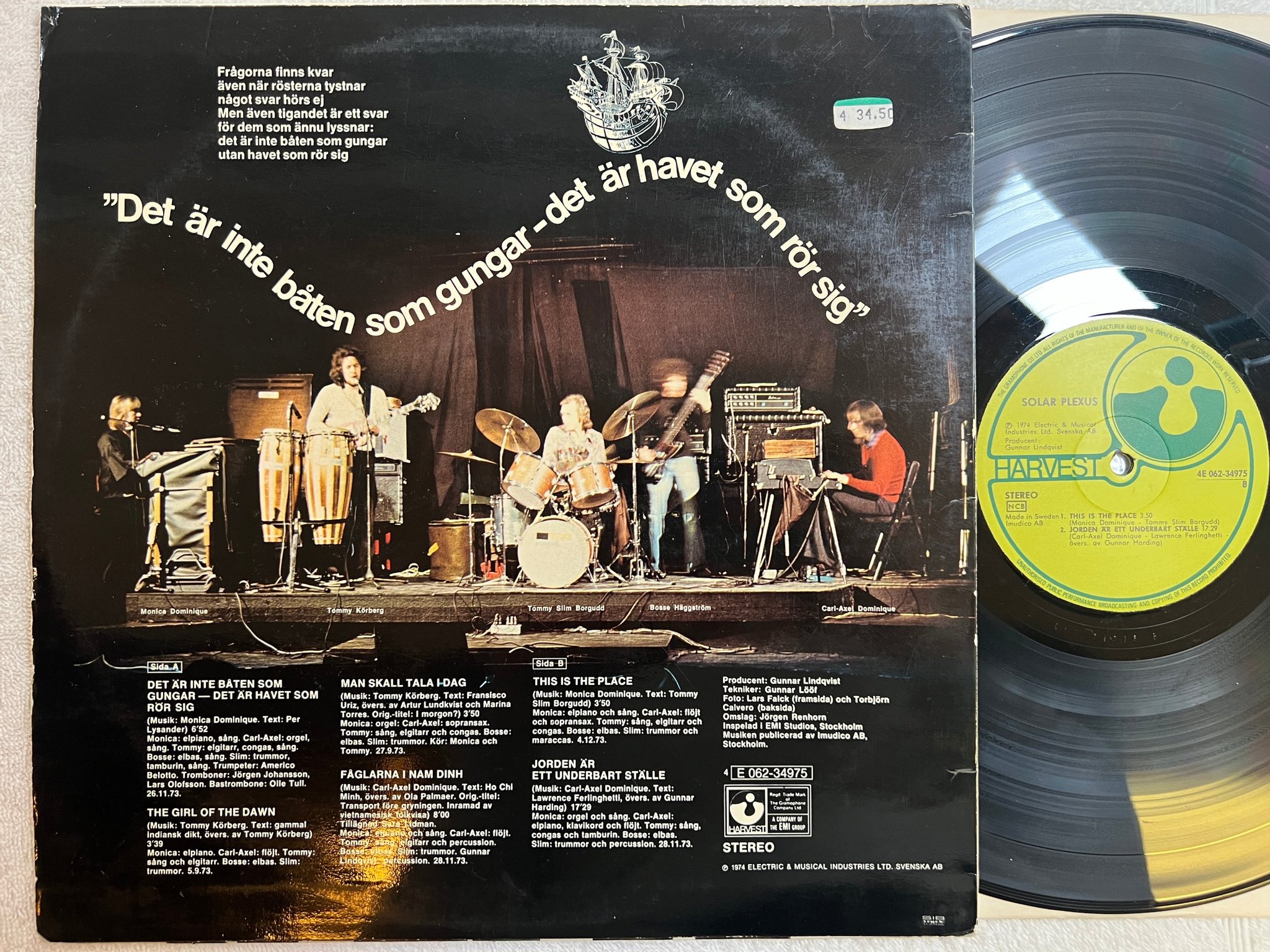 Omslagsbild för skivan SOLARPLEXUS det är inte båten som gungar LP -74 Swe HARVEST 4E 062-34975
