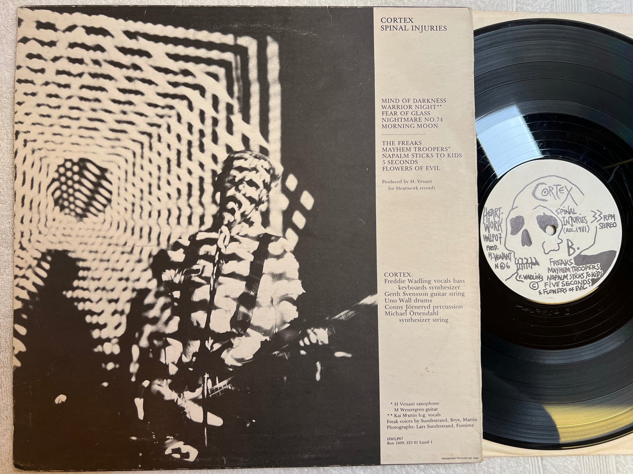 Omslagsbild för skivan CORTEX Spinal Injuries LP -83 Swe HEARTWORK HWLP07 *** RARE *** Freddie Wadling