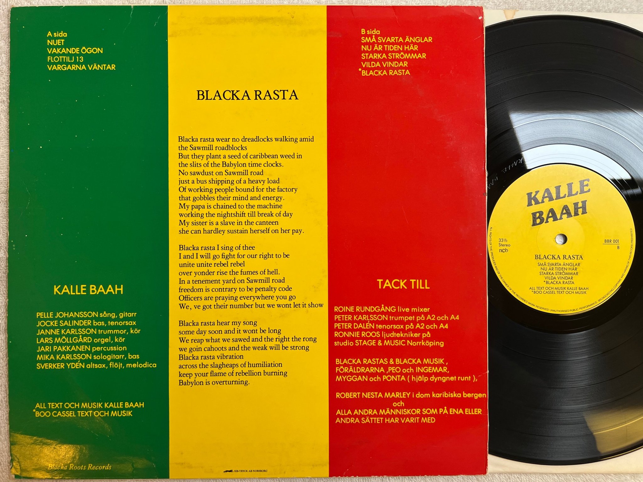 Omslagsbild för skivan KALLE BAAH blacka rasta LP -85 Swe BLACKA ROOTS BBR 001 reggae