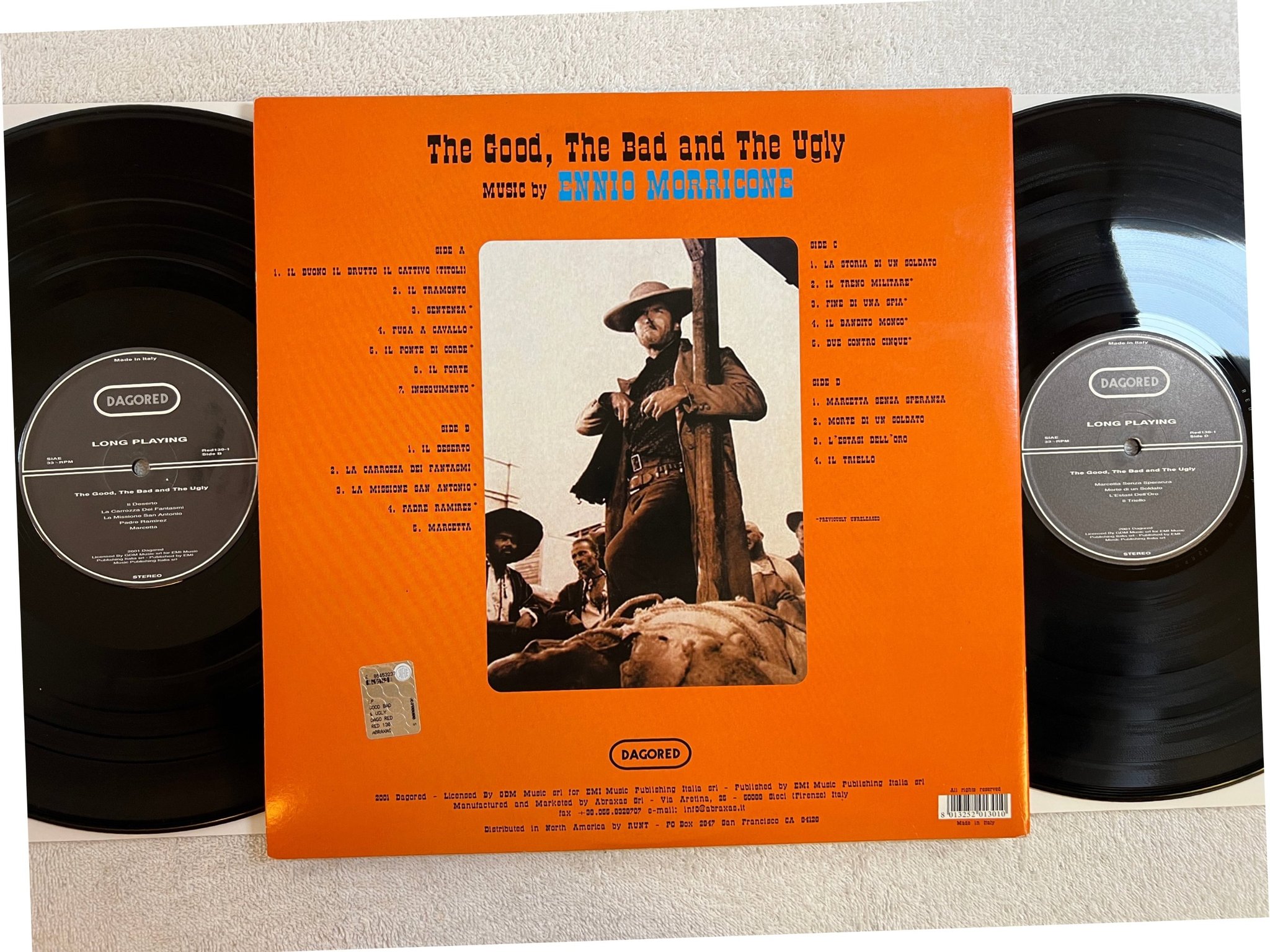 Omslagsbild för skivan ENNIO MORRICONE The Good, The Bad And The Ugly 2xLP 2001 Ita DAGORED RED 130-1?