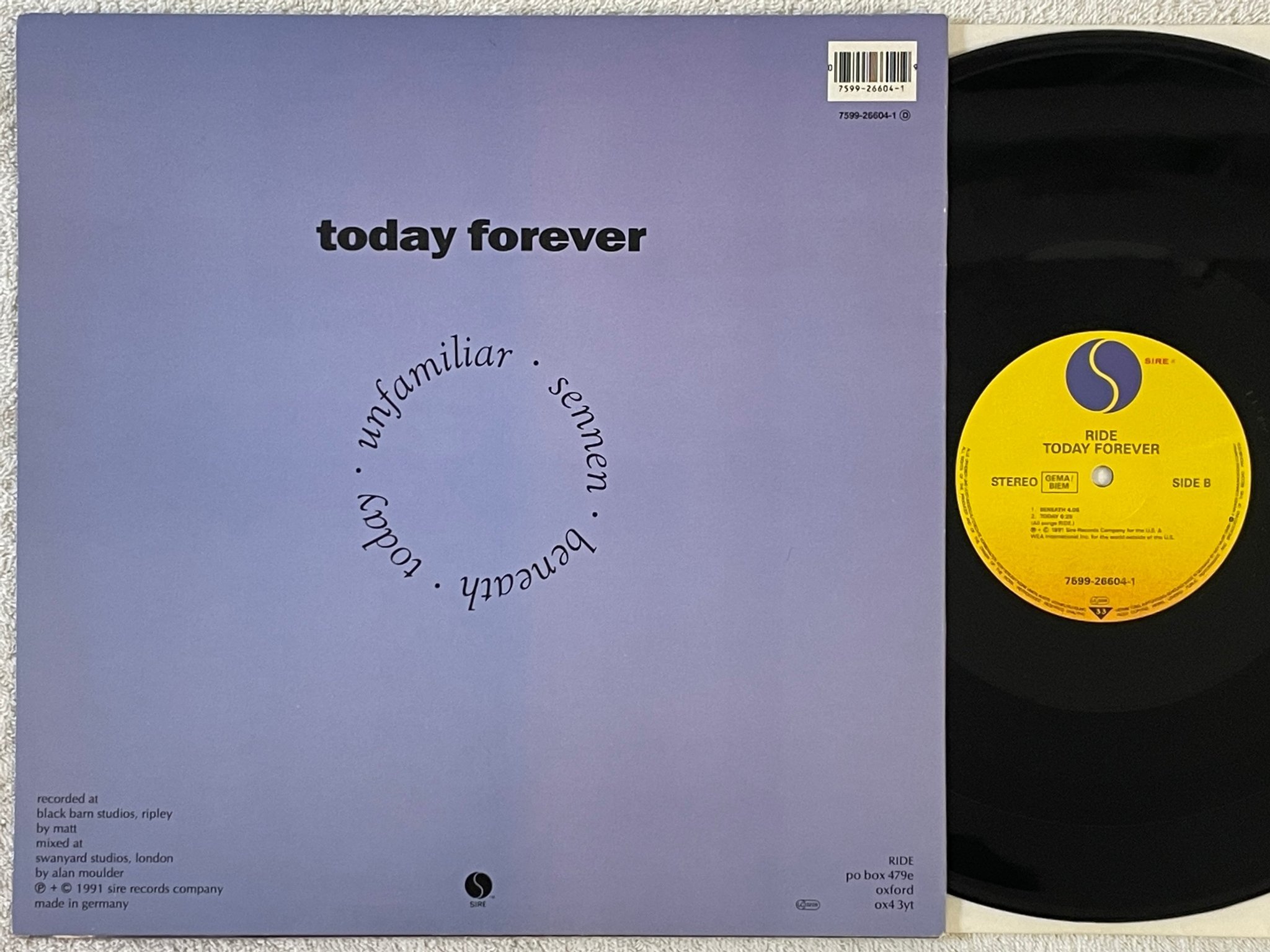 Omslagsbild för skivan RIDE Today Forever 12"single -91 Ger SIRE 7599-26604-1