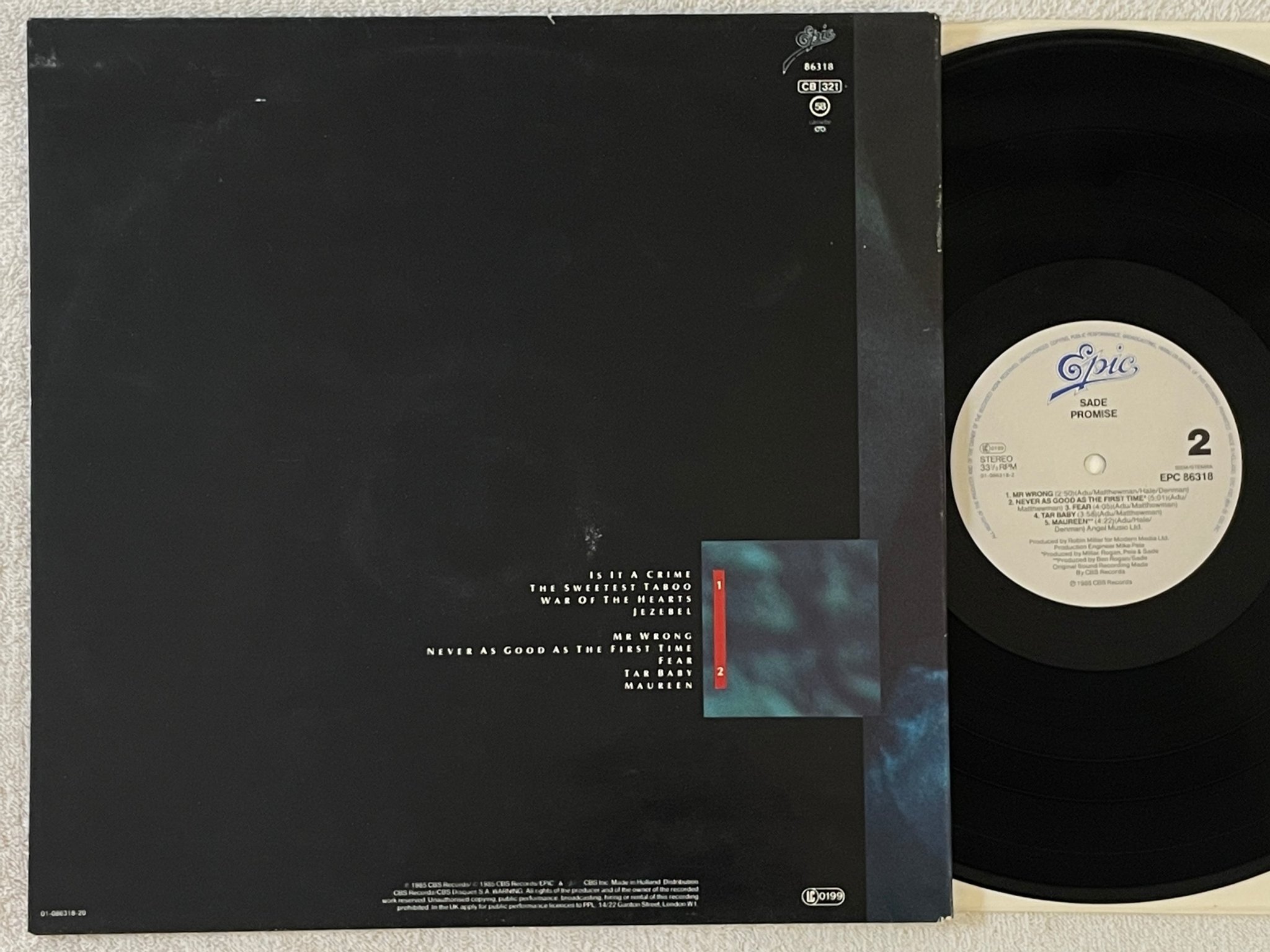 Omslagsbild för skivan SADE promise LP -85 Hol EPIC EPC 86318