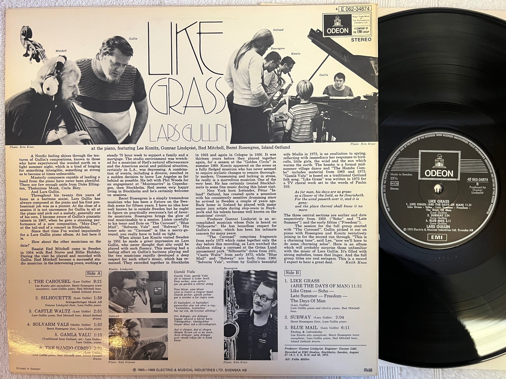 Omslagsbild för skivan LARS GULLIN like grass LP -73 Swe ODEON 4E 062-34874