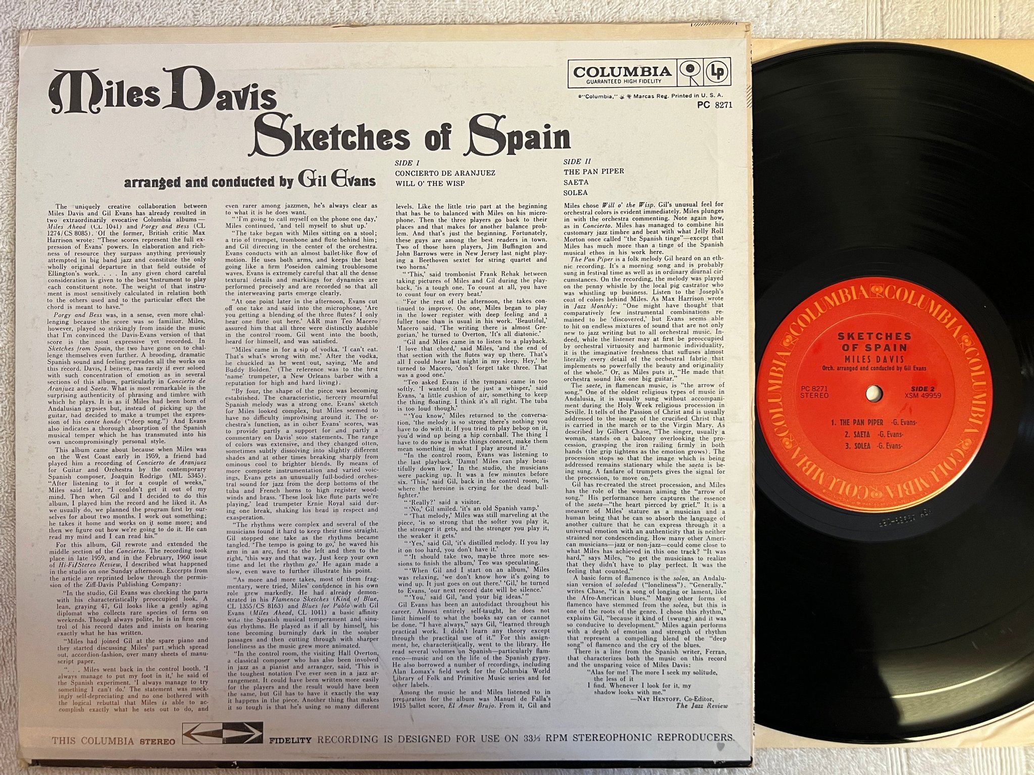 Omslagsbild för skivan MILES DAVIS sketches of spain LP US COLUMBIA PC 8271 