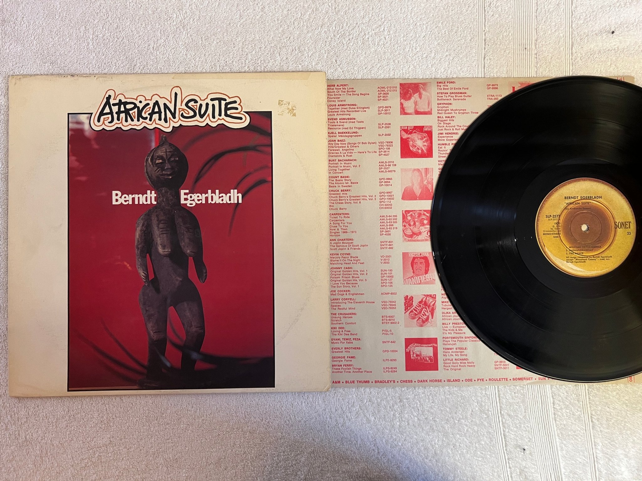 Omslagsbild för skivan BERNDT EGERBLADH african suite LP -76 Swe SONET SLP 2577