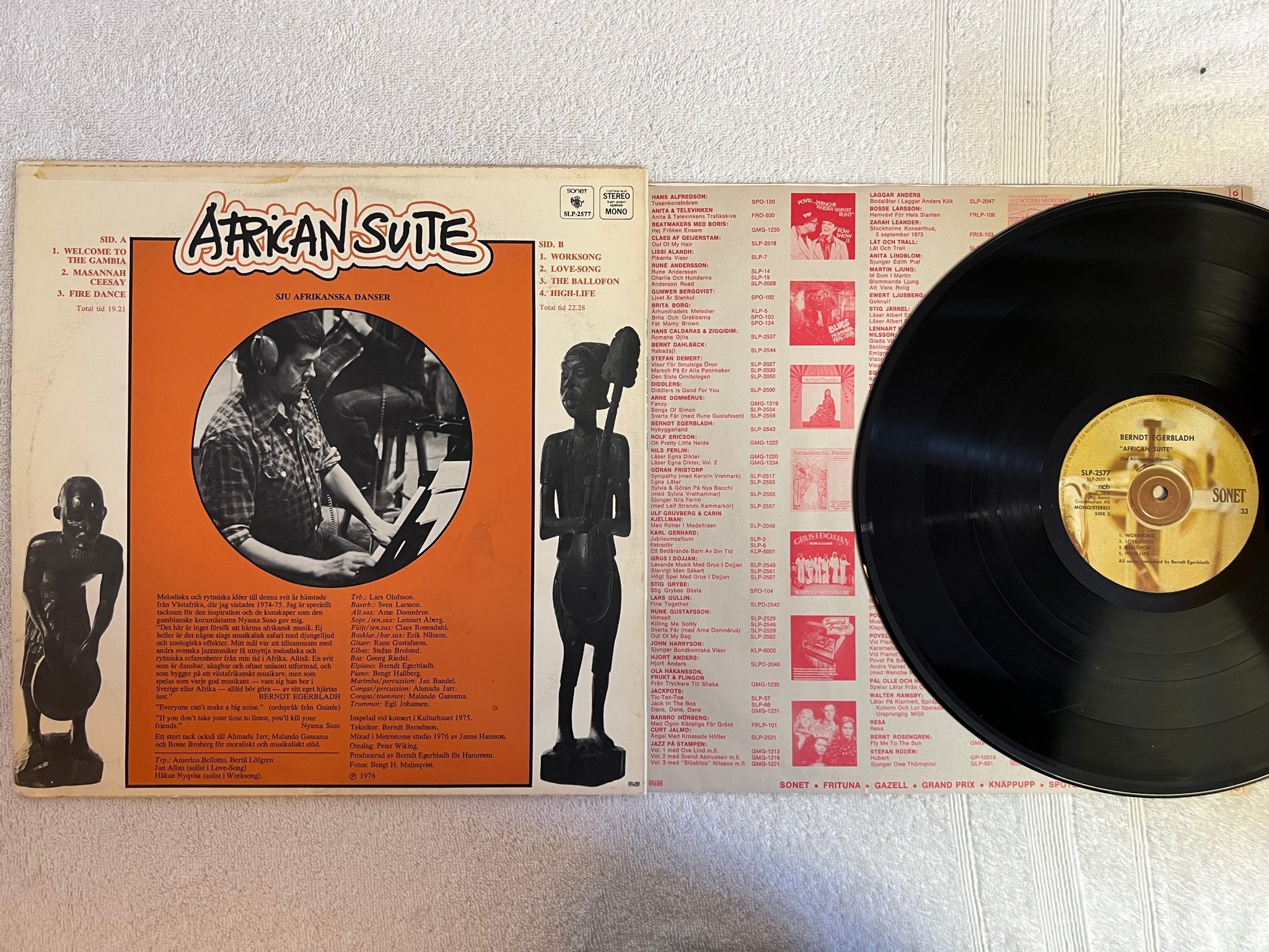 Omslagsbild för skivan BERNDT EGERBLADH african suite LP -76 Swe SONET SLP 2577