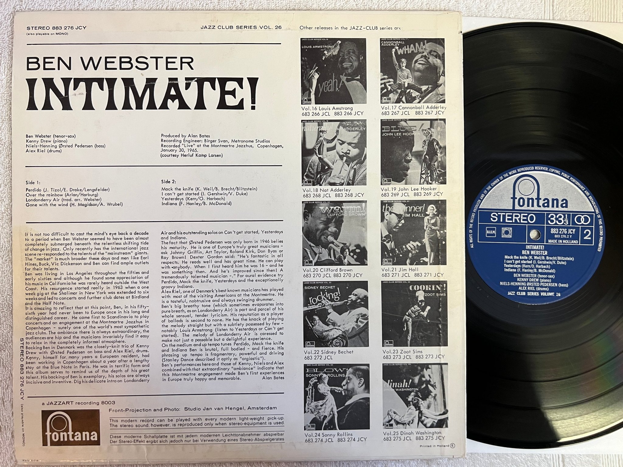 Omslagsbild för skivan BEN WEBSTER intimate! LP -65 Hol FONTANA 883 276 JCY